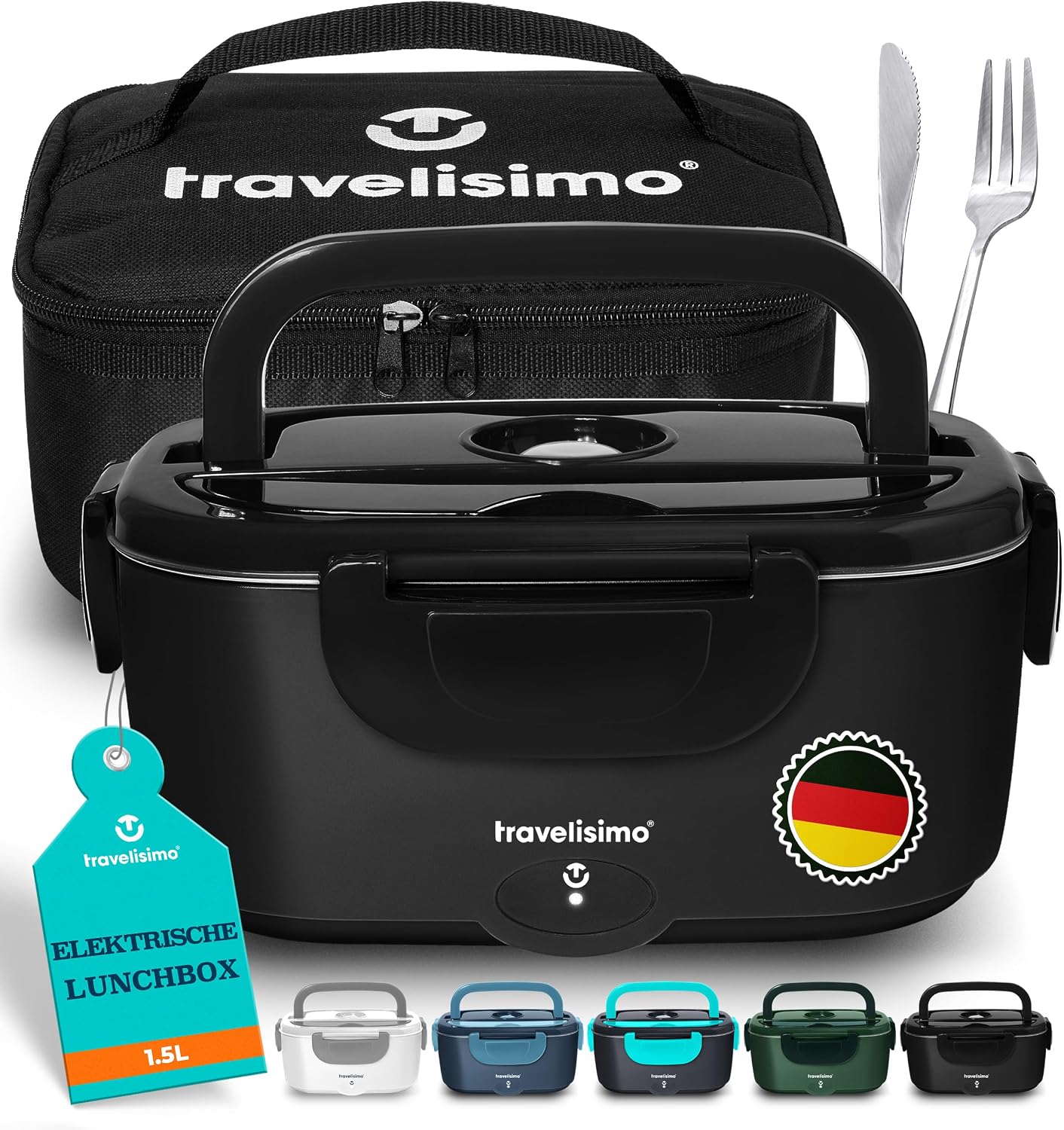 لانچ باکس ظرف گرم کننده غذای برقی و شارژی 80 واتی TRAVELISIMO جعبه ناهار گرم، جعبه حرارتی 1.5 لیتری برای غذا جعبه ناهار برقی 3 در 1 12 ولت / 24 ولت / 220 ولت، کانتینر گرما برای بردن برای کار جعبه ناهار کامیون کامیون الکتریکی
