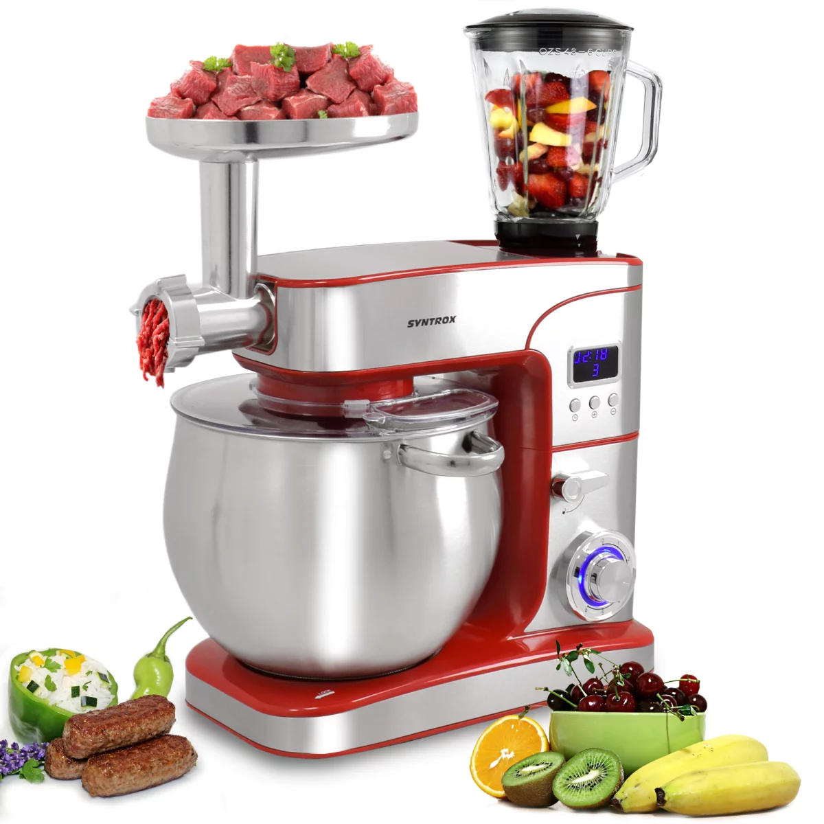 غذا ساز همه کاره سینتروکس آلمان Syntrox Küchenmaschine Paris Edelstahl 12 Liter Küchengerät Fleischwolf Farbwahl Rot