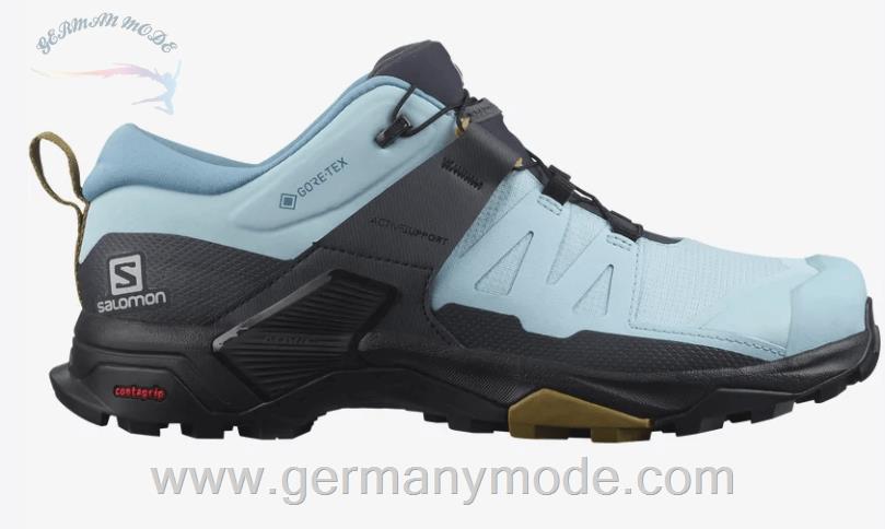کتانی پیاده روی ضد آب زنانه سالامون فرانسه SALOMON X ULTRA 4 GORE TEX Hiking Halbschuhe Damen Crystal Blue Black Cumin