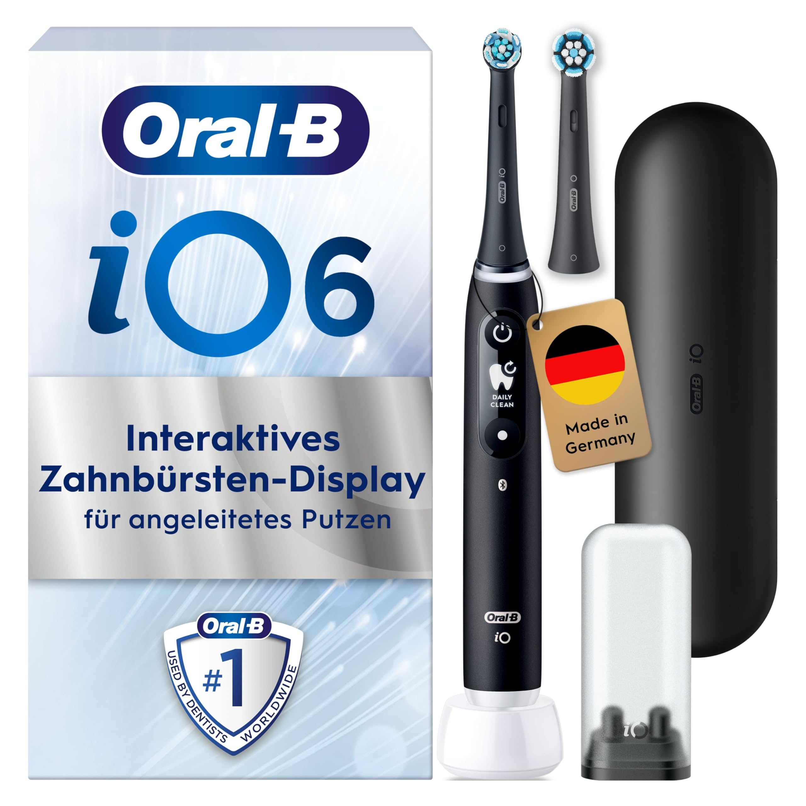 مسواک برقی Oral-B iO Series 6، 2 سر مسواک، 5 حالت مسواک زدن برای مراقبت از دندان، کیف نمایش و مسافرتی، هدیه روز ولنتاین برای آقایان، طراحی شده توسط براون، مشکی لاوا مشکی 1 عدد (1 بسته) تکی