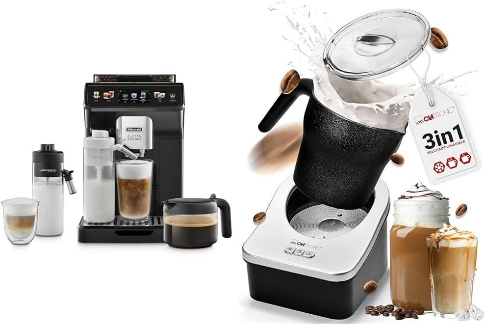 اسپرسو ساز تمام اتوماتیک دلونگی ایتالیا DeLonghi Eletta Explore Perfetto ECAM452.57.G دستگاه قهوه تمام اتوماتیک و کف کننده شیر Clatronic® برای شیر گرم و سرد