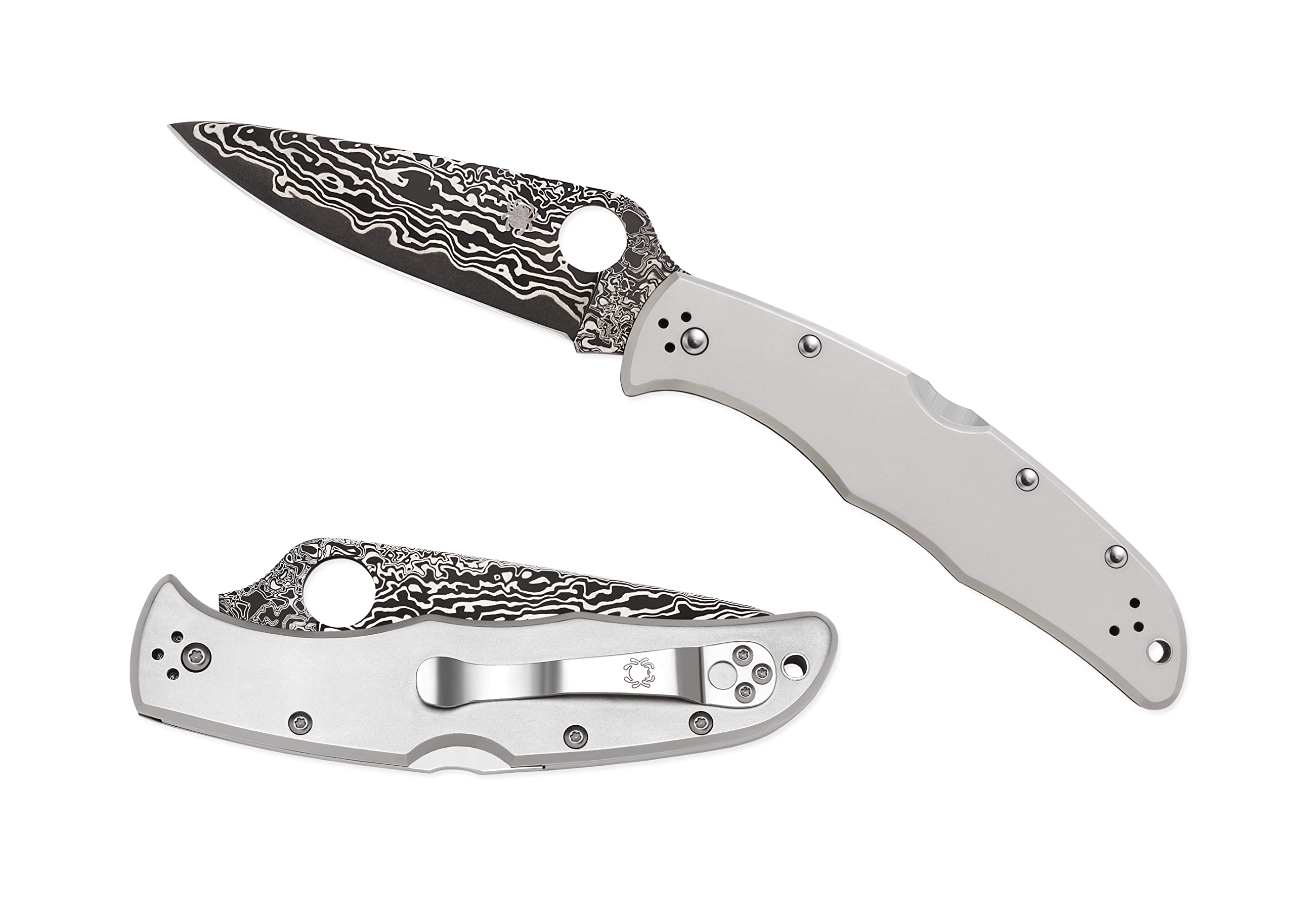 خرید از آمازون - Spyderco، چاقوی جیبی، Endura 4 Titanium Damascus، تیغه: 9.5 سانتی متر، قرمز، چاقوی تاشو، گیره جیبی