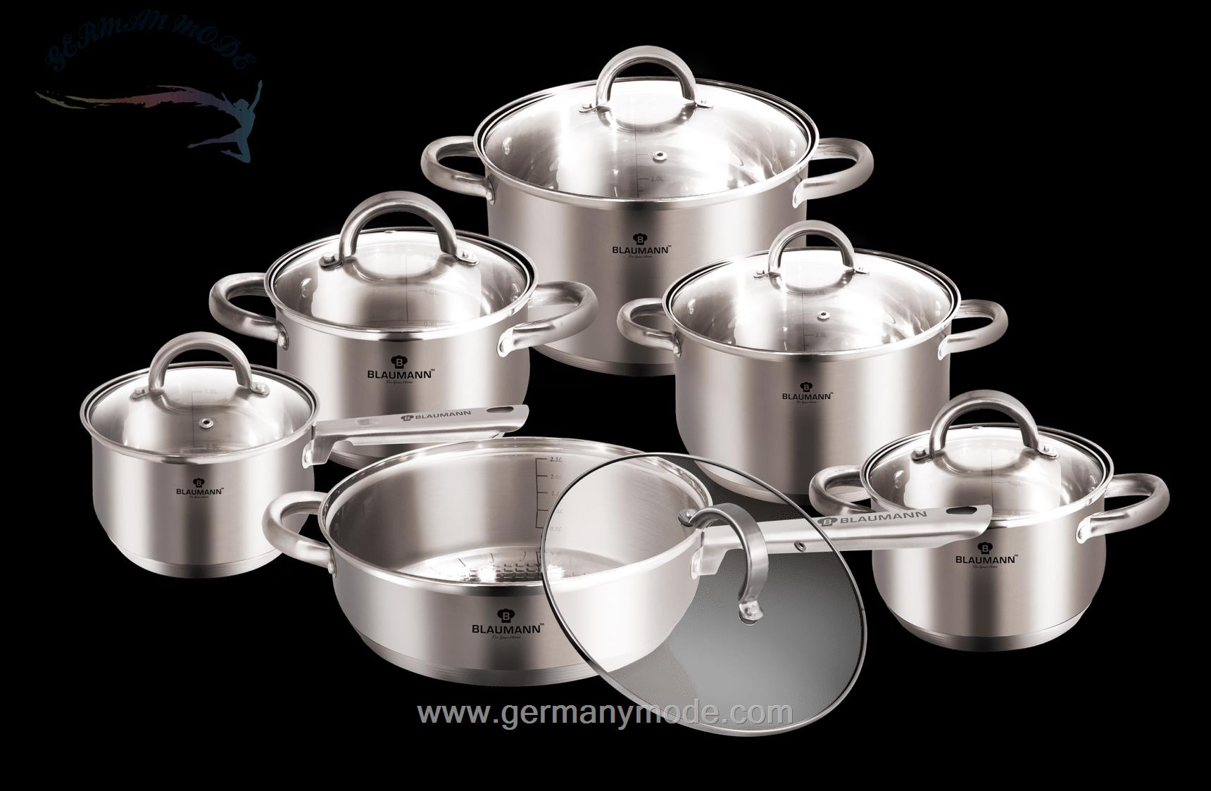 سرویس قابلمه ماهیتابه درب دار 12 پارچه برلینگر هاوس مجارستان BerlingerHaus CASSEROLE SET BLAUMANN BL/3246