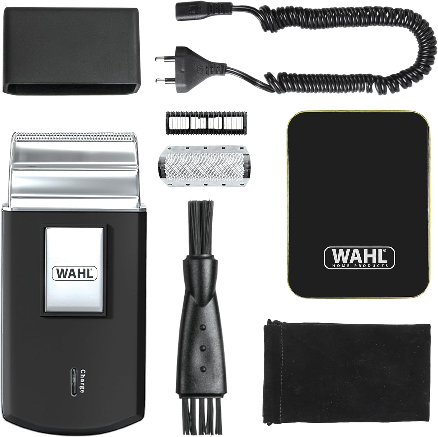 ریش تراش مسافرتی وال آمریکا Wahl - ریش تراش برقی شارژی و شارژی برای مردان، ایده آل برای مسافرت، اصلاح مو و ریش، نقره فشرده و قابل حمل