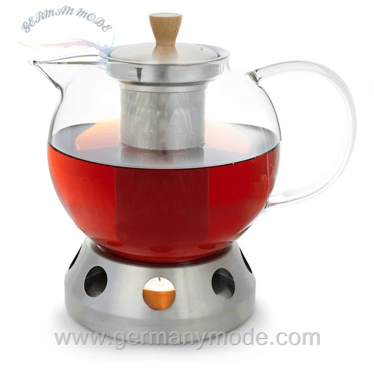 قوری دمنوش وارمردار کلارشتاین آلمان Klarstein Glaswerk Sencha Design-Teekanne mit Glaswerk Hibiscus Edelstahl-Stövchen