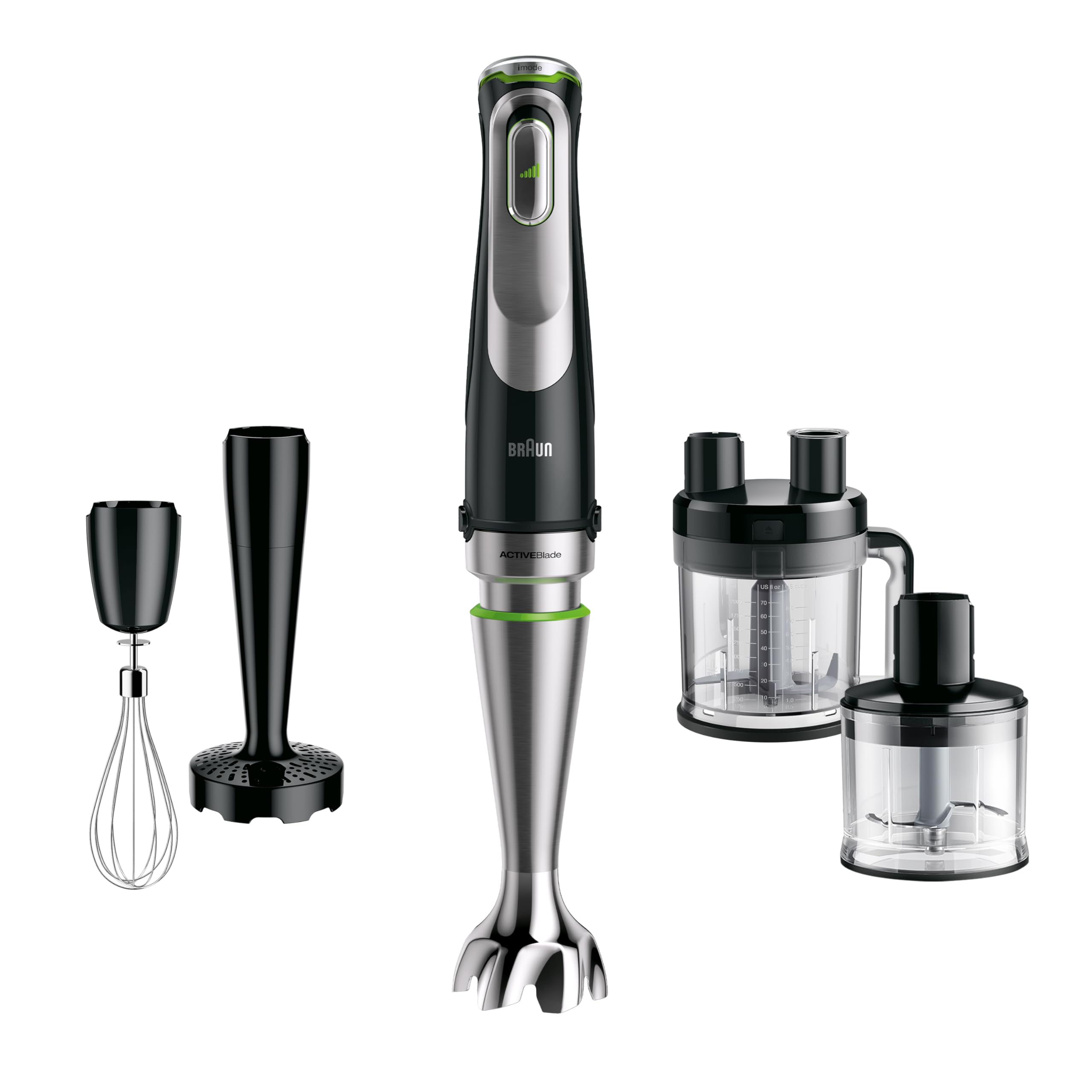 خرید از آمازون - مخلوط کن دستی Braun MultiQuick 9 MQ 9187XLI - مخلوط کن دستی با فناوری Active PowerDrive و 5 لوازم جانبی برای خرد کردن، کوبیدن، هم زدن و خرد کردن یخ، 1200 وات، ضمیمه غذاساز 5 در 1 از جنس استنلس استیل