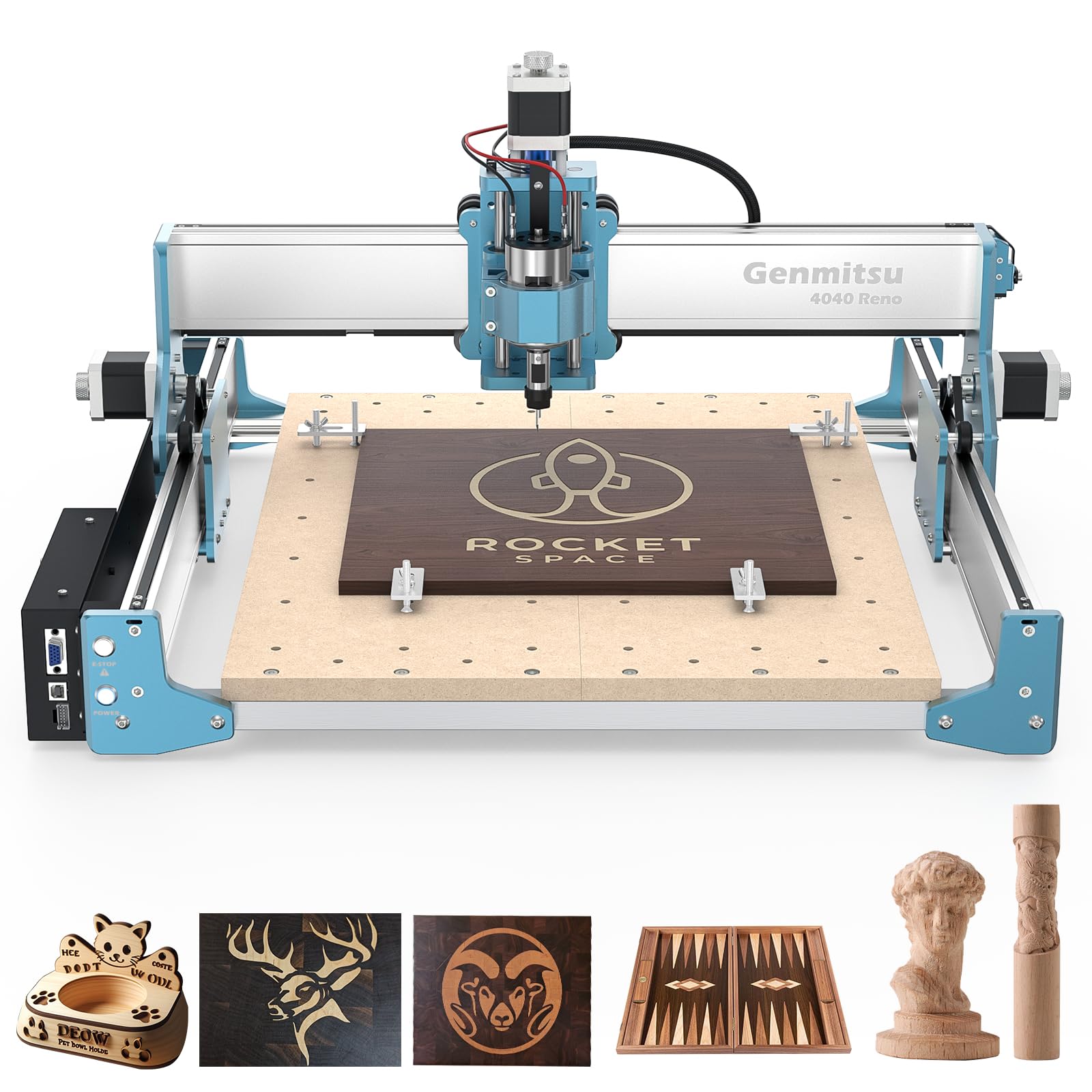 خرید از آمازون - دستگاه فرز روتر CNC Genmitsu 4040 Reno، حکاکی رومیزی ارتقاء یافته با حرکت بی صدا برای فلز اکریلیک چوب، پشتیبانی از ماژول چرخش محور چهارم، منطقه کاری 400 x 400 x 76 میلی متر