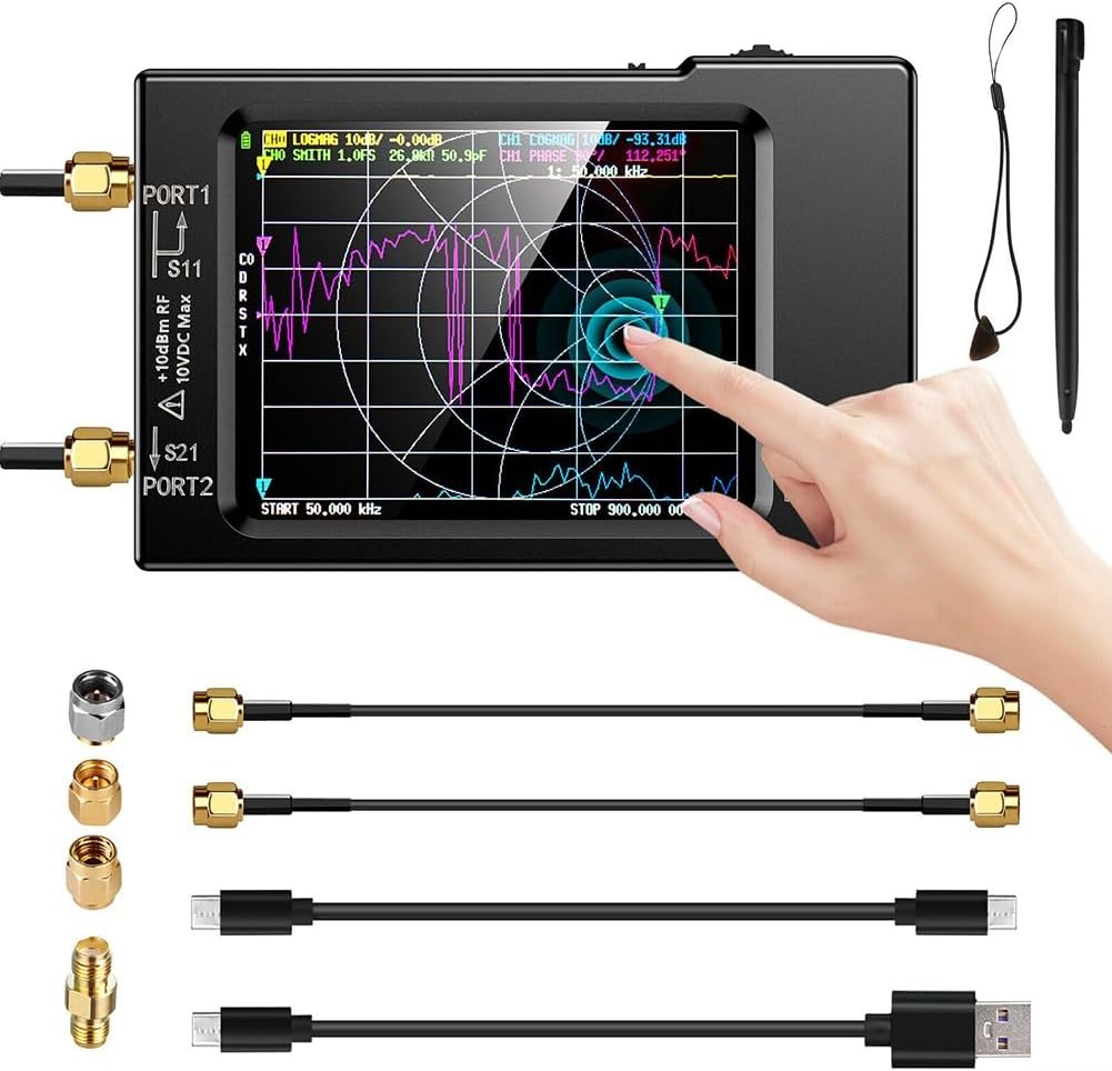 آنالایزر آنتن NanoVNA H-Vector Network Analyzer، نسخه 3.6 10KHz-1.5GHz آنتن آنالایزر HF VHF UHF اندازه گیری پارامتر S، نسبت موج ایستاده ولتاژ/فاز/نمودار اسمیت.