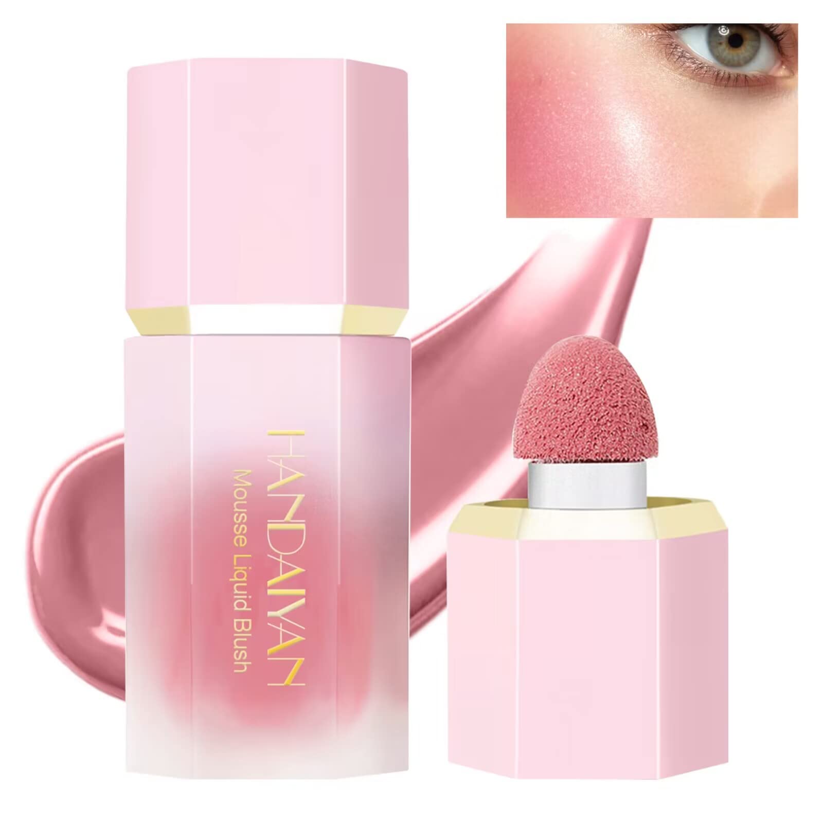 خرید از آمازون - Fard in crema liquida con applicatore a spugnetta Fard opaco e vellutato per un bagliore naturale, Rouge Cream idratante per guance color pesca (Love cake)