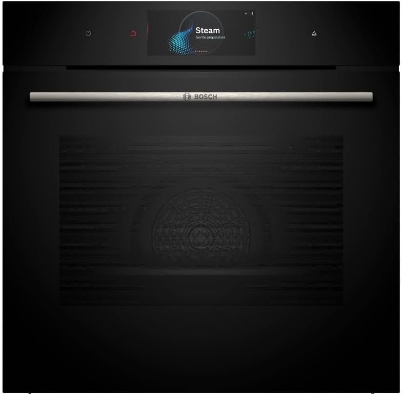 مایکروفر تو کار بوش آلمان هوشمند Bosch HSG7584B1 Series 8، 60 x 60 سانتی متر، مخزن آب 1 لیتری، حلقه کنترل دیجیتال، صفحه نمایش لمسی TFT Pro، سنسور بخار Perfect Steam، عملکرد بخار پلاس، TFT ملایم هوای گرم | نمایشگر لمسی | اجاق بخار مشکی پرو TFT | نمایشگر لمسی | برای