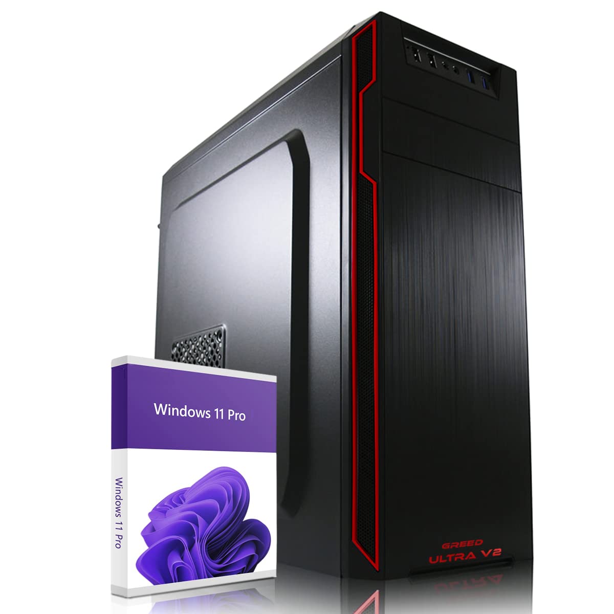 خرید از آمازون - رایانه شخصی Greed® Ultra V2 با AMD Ryzen 7 5700G - ماشین حساب سریع + رایانه برای ادارات و ادارات خانگی با 4.6 گیگاهرتز، 32 گیگابایت رم/حافظه - 1 ترابایت SSD + 1 ترابایت هارد دیسک - DVD+RW - USB3.1 - WLAN، شامل ویندوز 11