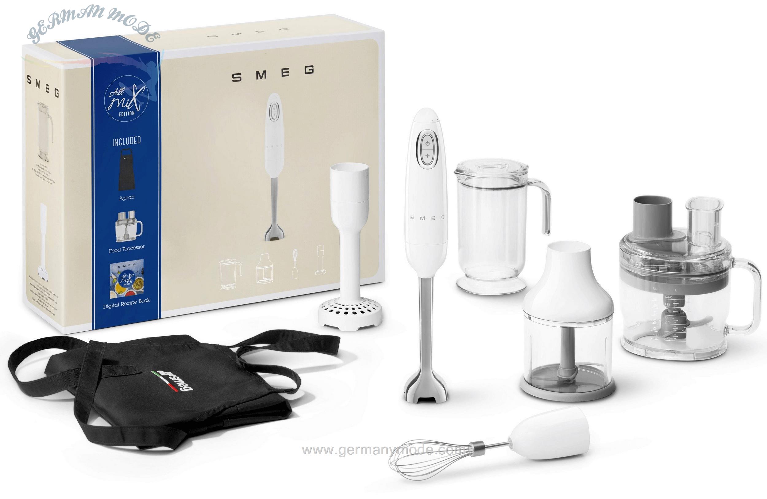 غذا ساز گوشت کوب برقی همه کاره اسمگ ایتالیا Smeg Stabmixer Pürierstab Mixstab Food-Prozessor Set SMEG HBF12WHEU