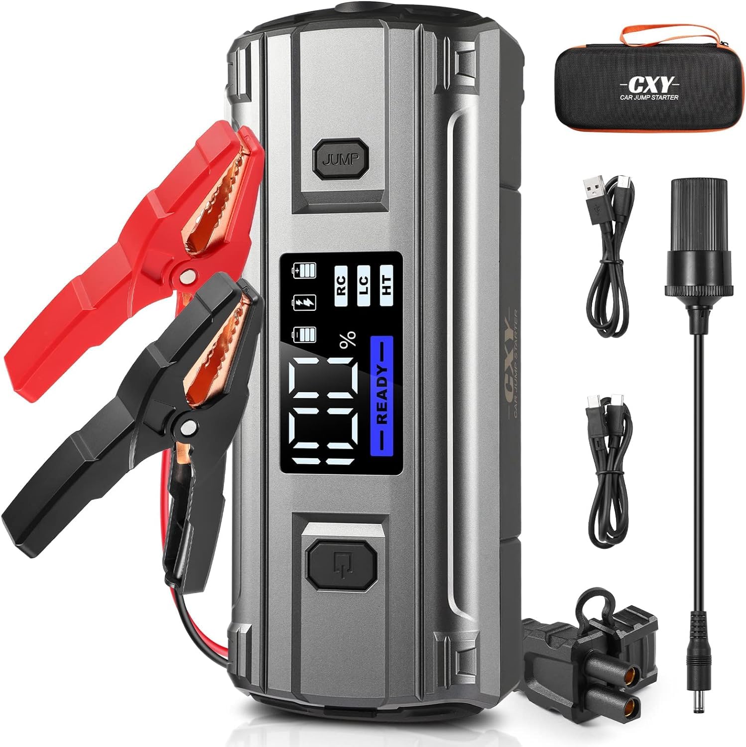 خرید از آمازون - پاور بانک Cxy Jump Starter 2000A، PD 60W شارژ سریع 12 ولتی پاور بانک جامپ استارتر برای موتور 8.5 لیتری بنزینی و 6.0 لیتری دیزلی، پاوربانک پرش خودرو قابل حمل با پرش استارتر LED نمایشگر T13PLUS
