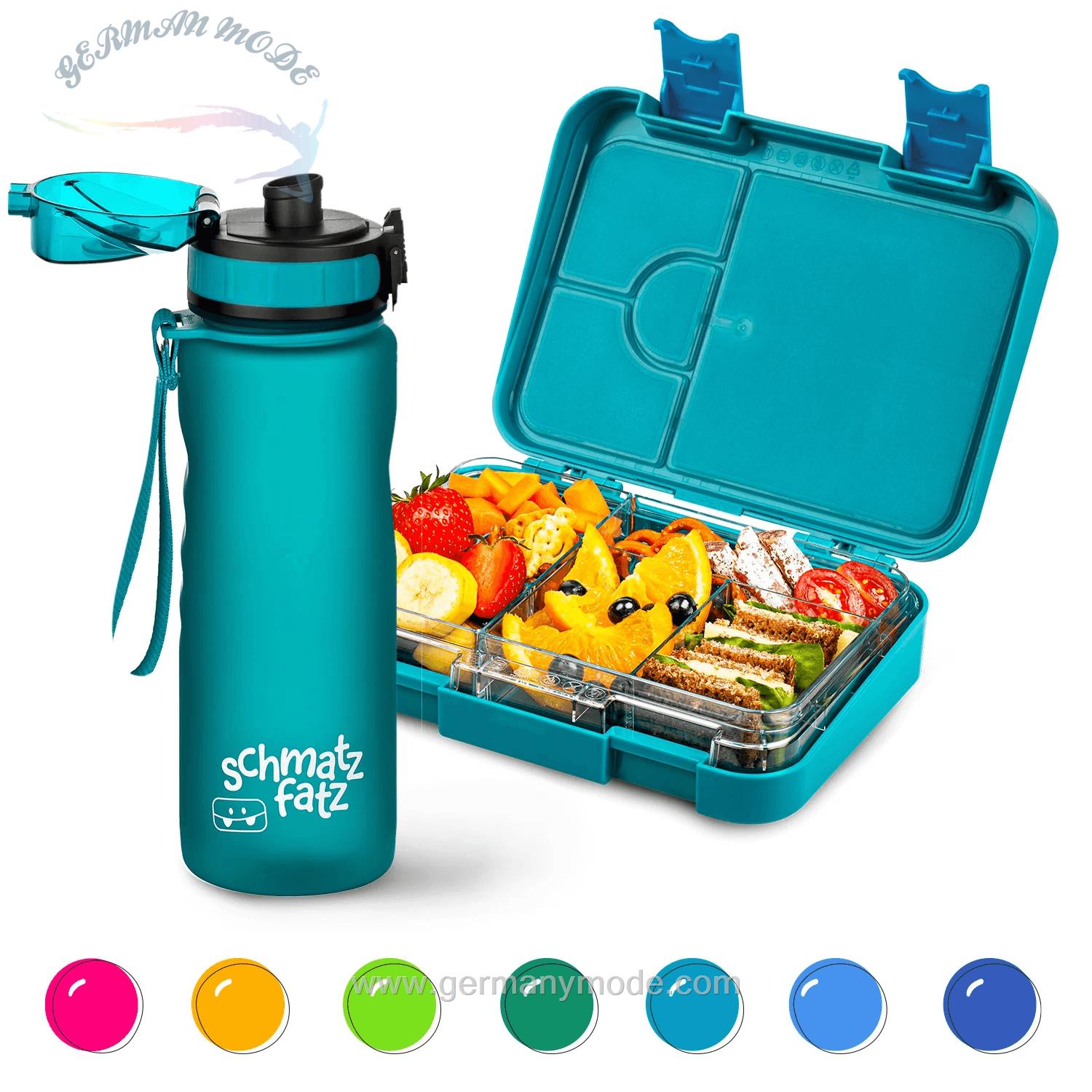 ظرف غذا اسنک کودک و قمقمه کلارشتاین آلمان Klarstein schmatzfatz Frühstücksset, Trinkflasche, Lunchbox Petrol