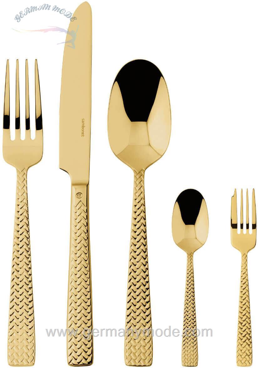 سرویس قاشق چنگال 30 پارچه سامبونت ایتالیا Sambonet Cortina 24-teilig Edelstahl 30-teilig goldfarben