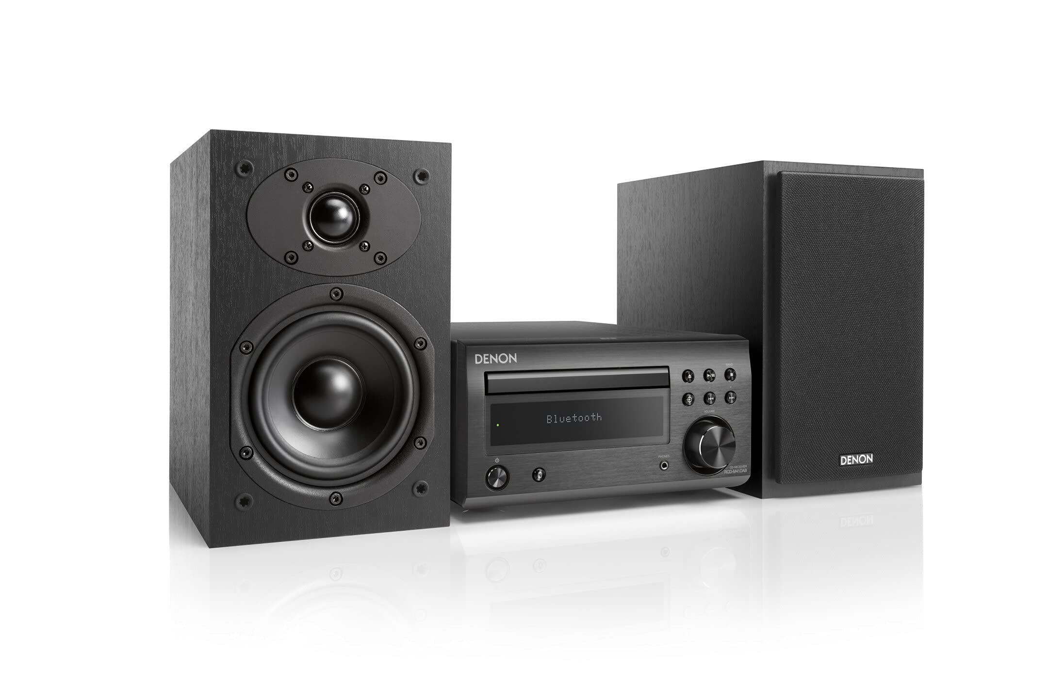سیستم صوتی HiFi دنون D-M41DAB، پخش کننده سی دی با بلندگو، گیرنده صدا، بلوتوث، 2 خروجی ساب ووفر 30 واتی + خروجی ساب ووفر، تیونر FM/DAB/DAB+، 2 ورودی اپتیکال، خروجی هدفون - مشکی