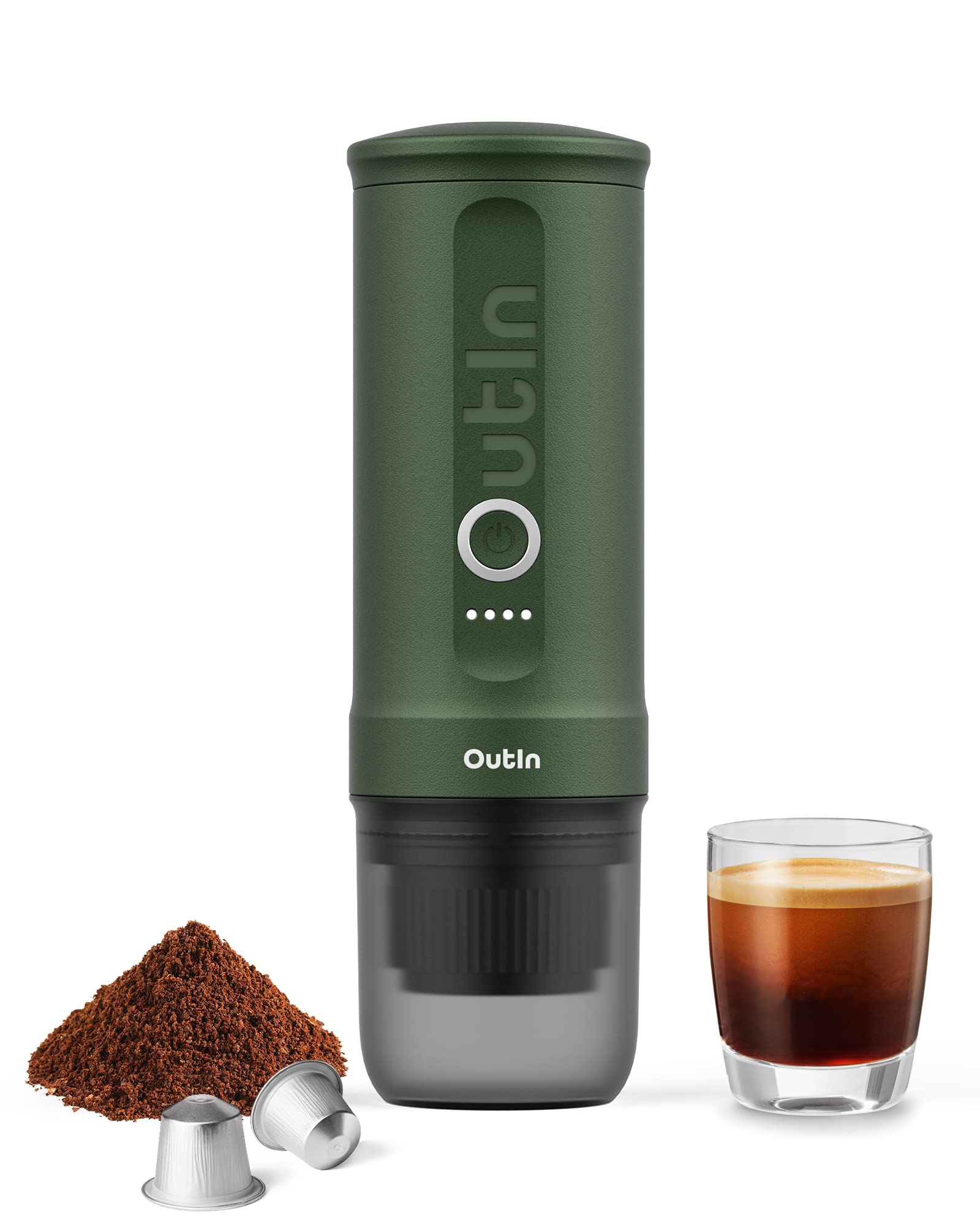 خرید از آمازون - دستگاه اسپرسوساز برقی قابل حمل نانو Outin با 3 تا 4 دقیقه خودگرم شونده، دستگاه قهوه ماشینی 20 بار مینی 12 ولتی 24 ولتی، سازگار با کپسول اصلی NS و قهوه زمینی برای سفر، کمپینگ جنگل سبز