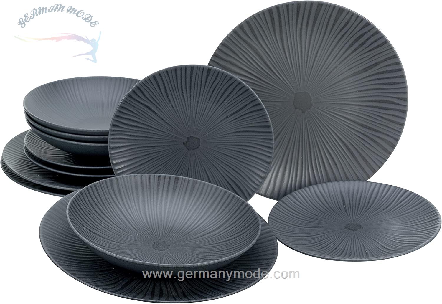 سرویس غذاخوری سرامیک 12 پارچه 4 نفره کراتیبل CreaTable Tafelservice Vesuvio schwarz (12-tlg.)