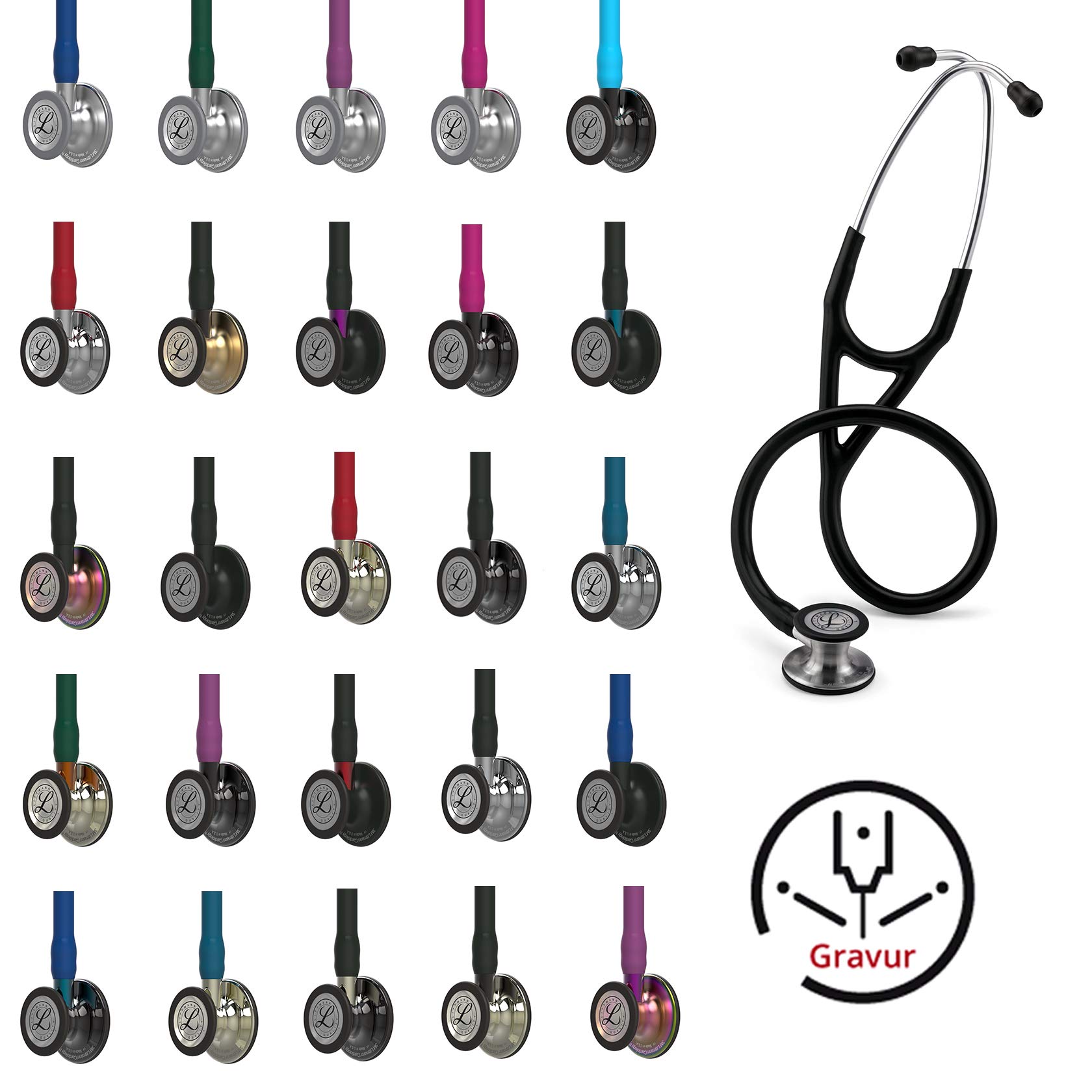 خرید از آمازون - استتوسکوپ تشخیصی 3M Littmann Cardiology IV با گوشی پزشکی حکاکی شده (تشکی رنگین کمانی قرمز براق) تشخیصی