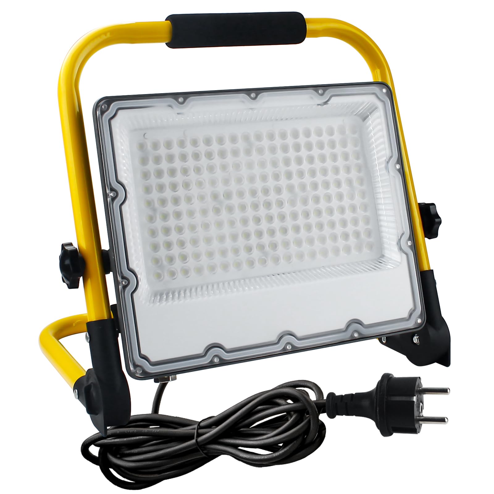 نورافکن ساختمانی LED OUSIDE 150W با سه پایه و کابل 4 متر، چراغ کار ضد آب IP66 با دوشاخه شوکو برای کارگاه، تعمیر و نگهداری یا ساخت و ساز، نور سفید سرد 6500K، 15000 لومن 150 وات (1 قطعه)