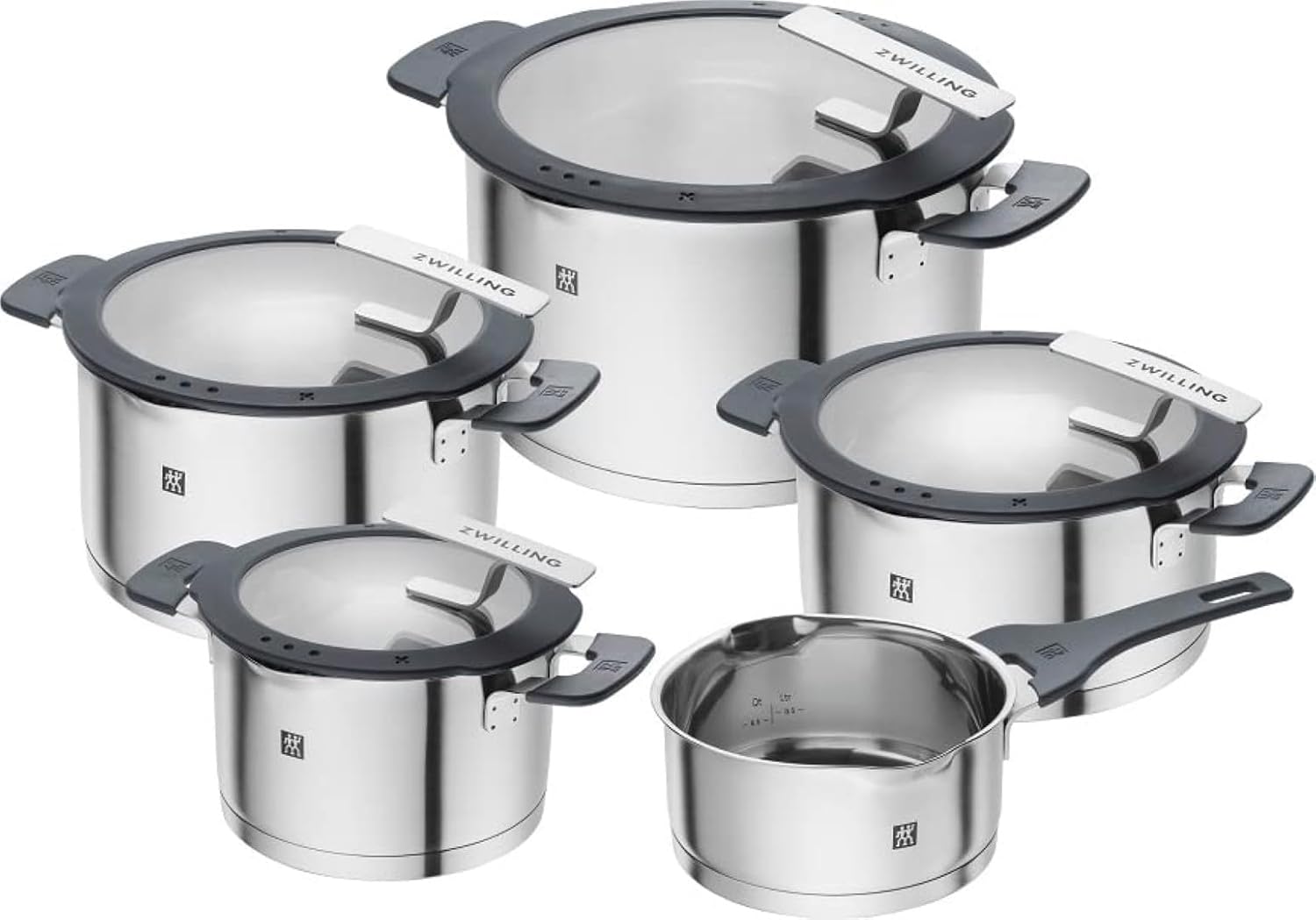 سرویس قابلمه 5 پارچه زولینگ ZWILLING ساده 5 عددی با الک یکپارچه در درب مناسب برای القایی ست 5 تکه نقره ای مشکی