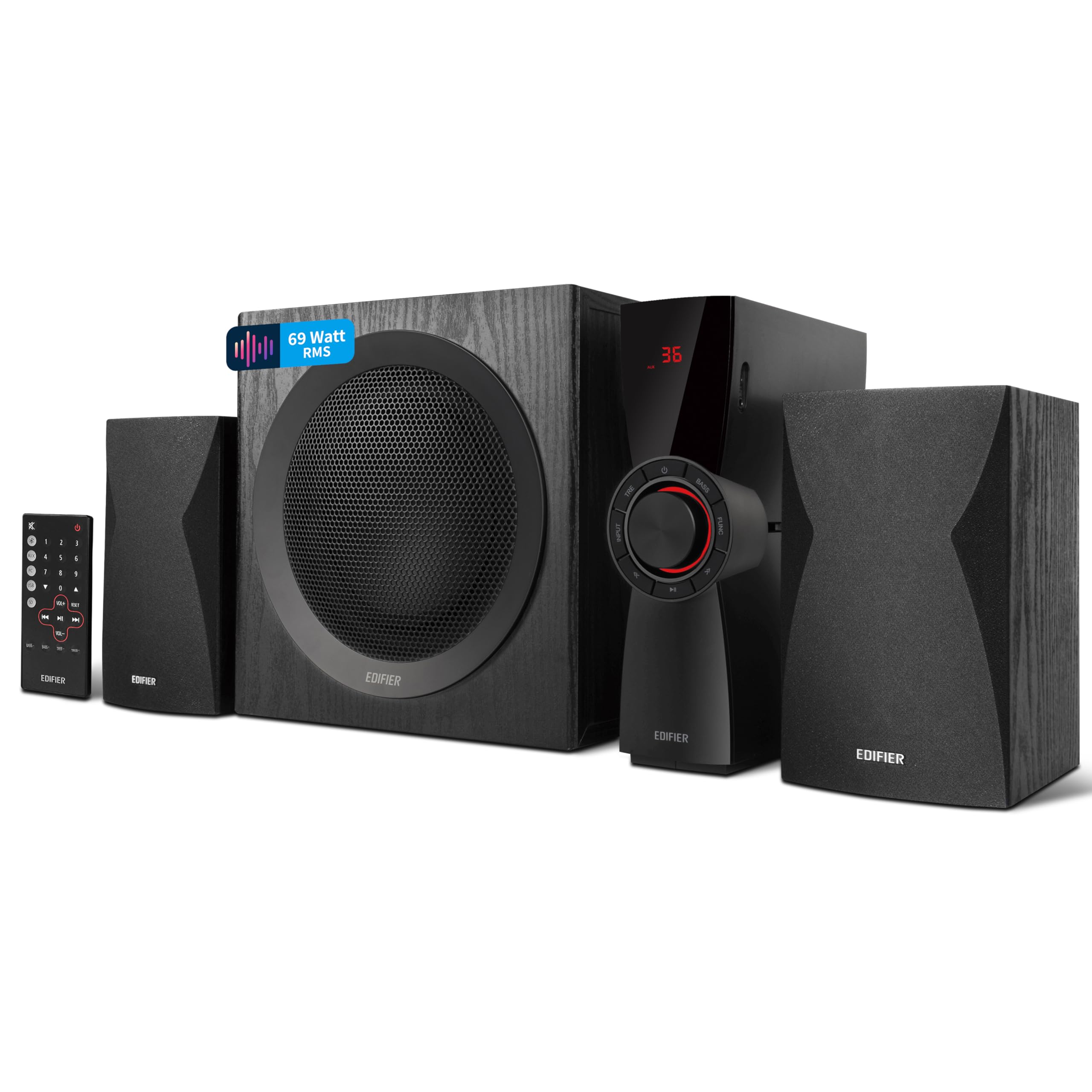 سیستم سرگرمی خانگی Edifier CX7 Active 2.1 با بلوتوث نسخه ۵.۰، ساب ووفر ۲۱ سانتی‌متری (۸ اینچی) و کنترل از راه دور مادون قرمز: مناسب برای تلویزیون، کامپیوتر، نوت بوک و غیره، مشکی