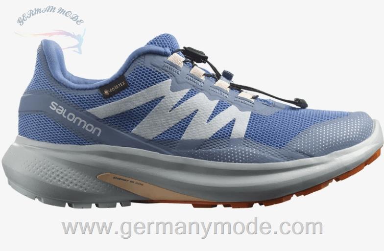 کتانی تریل رانینگ دو کوهستان ضد آب زنانه سالامون فرانسه SALOMON HYPULSE GORE TEX Trailrunning Schuhe Damen Riviera Pearl Blue Almond Cream