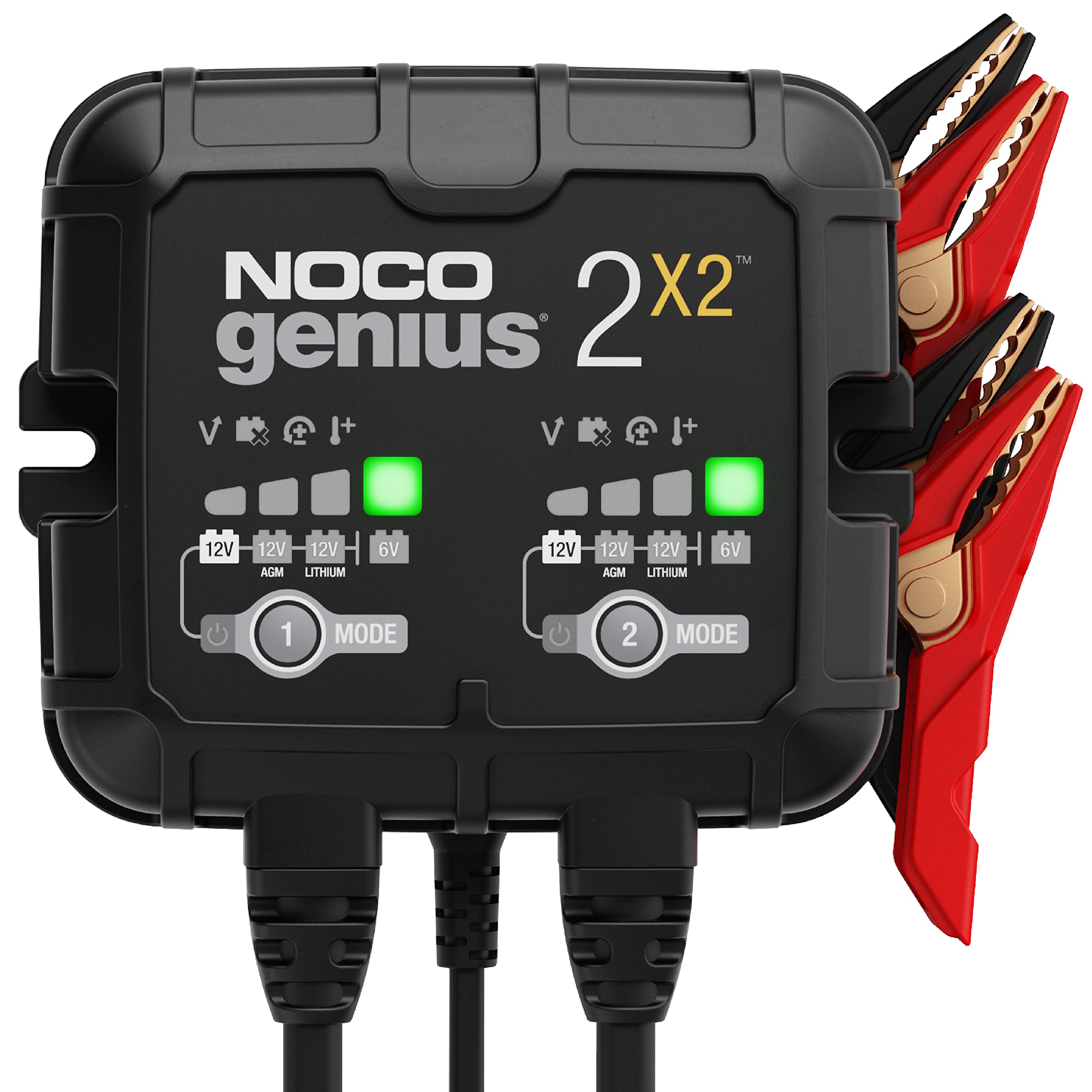 خرید از آمازون - شارژر باتری خودرو NOCO GENIUS2X2، 4A (2A/Bank)، شارژر باتری 6 ولت و 12 ولت، شارژر قطره ای، چکش گیر باتری و سولفات کننده برای AGM، ژل، استارت و استاپ، باتری های EFB و لیتیوم