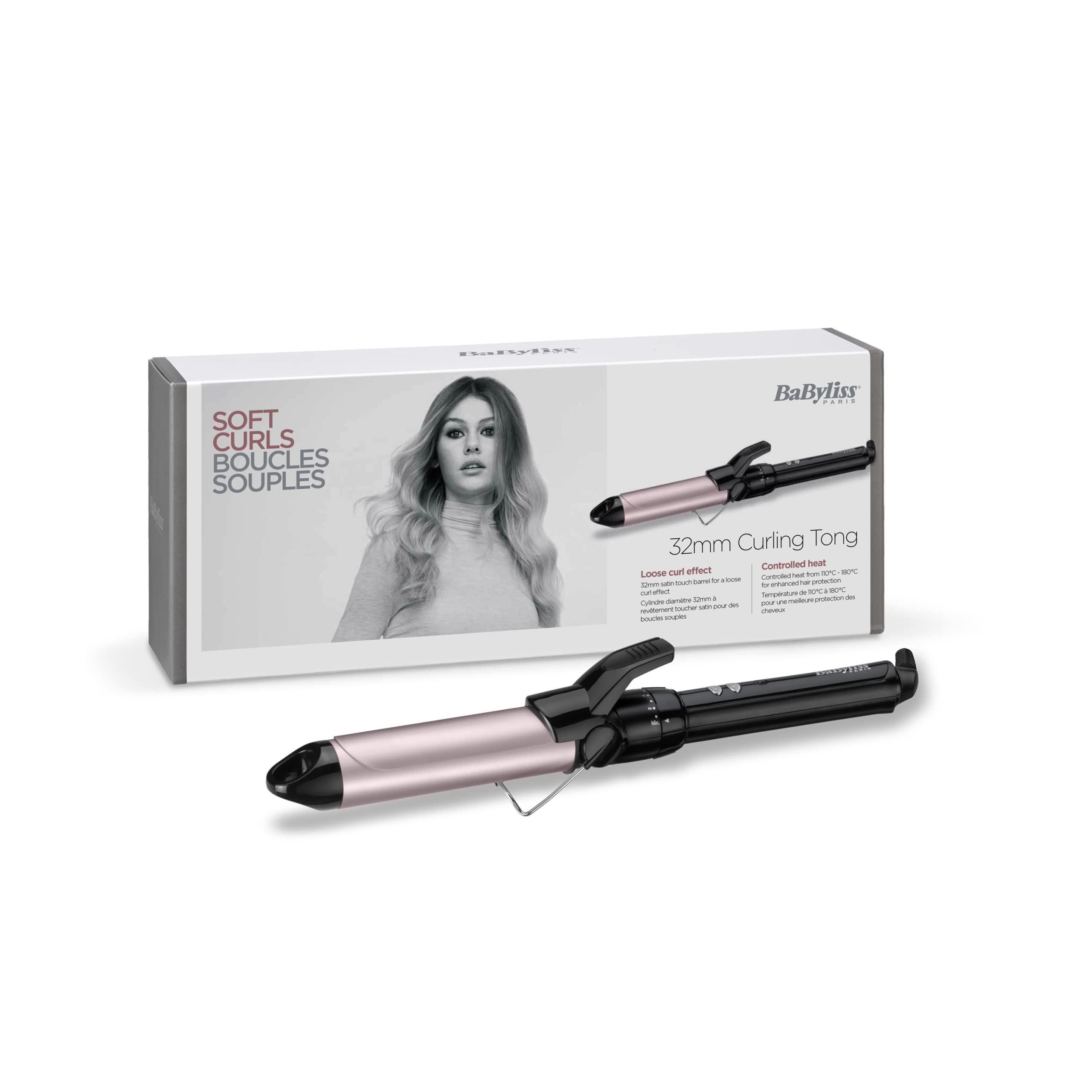 فر کننده برقی بابیلیس فرانسه - اتو فر کننده 32 میلی متری BaByliss با گیره قطر بزرگ برای فرهای طبیعی شل، تکی 32 میلی متری مشکی