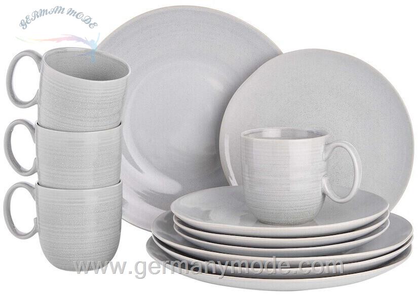 سرویس غذاخوری سفالی 12 پارچه 4 نفره باتلرز Butlers MANOR Geschirr-Set (12-tlg.) hellgrau