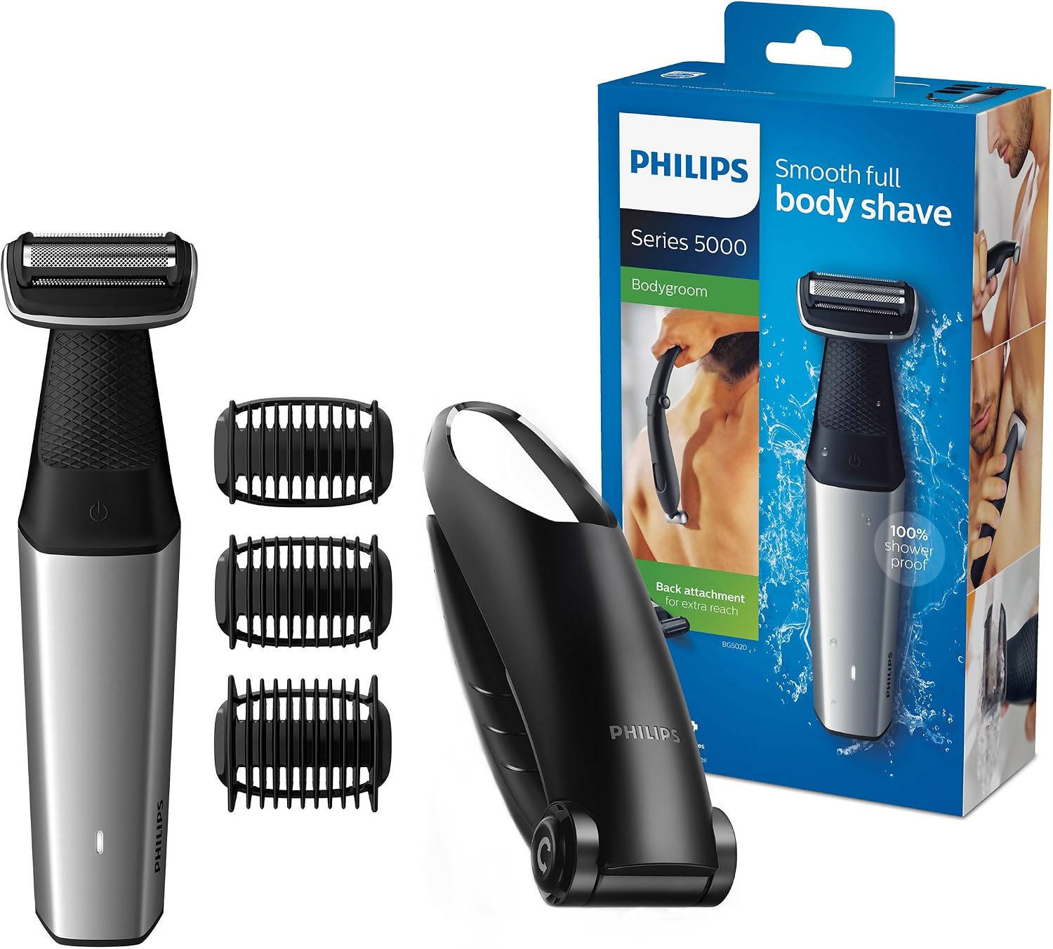 ماشین اصلاح فیلیپس Philips Bodygroom Series 5000 با ضمیمه برای رفع موهای پشت BG5020/15 (شامل 3 ضمیمه شانه) [نسخه قدیمی] Bodygroom Series 5000