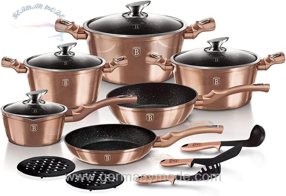 سرویس قابلمه 15 پارچه برلینگر هاوس مجارستان BerlingerHaus Copper Metallic Line Kochtopf-Set 15-teilig