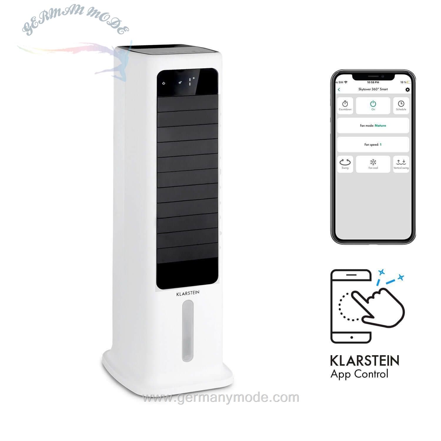 فن خنک کننده رطوبت ساز و تصفیه هوا کلارشتاین آلمان Klarstein Ventilatorkombigerät Skytower 360° Smart Luftkühler 60W