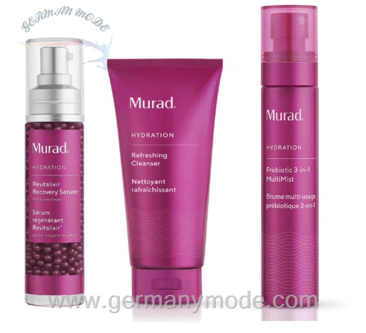 ست سرم احیا کننده شستشو دهنده رطوبت رسان آبرسان مورد آمریکا Murad - Hydration Revitalixir Recovery Serum 40 ml- Murad - Hydration Refreshing Cleanser 200 ml- Murad - Prebiotic 3-in-1 MultiMist 100 ml