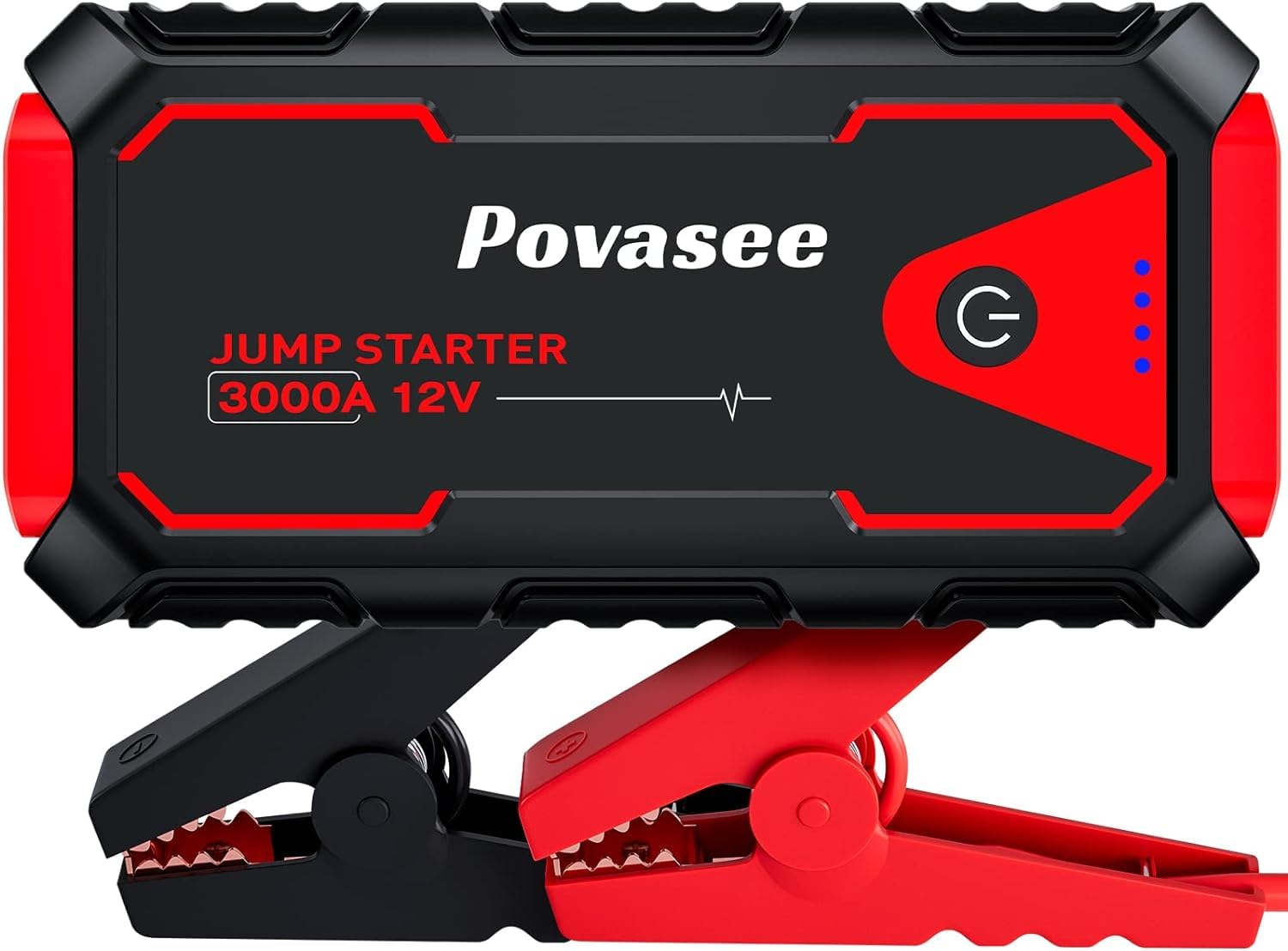 خرید از آمازون - پاور بانک Povasee Jump Starter، استارت پرش خودرو 3000A برای وسایل نقلیه 12 ولت، پاوربانک استارت با LED، 2 خروجی USB شارژ سریع، استارت پرش باتری با کابل جامپ استارتر (تا 10 لیتر بنزین / 8 لیتر دیزل)