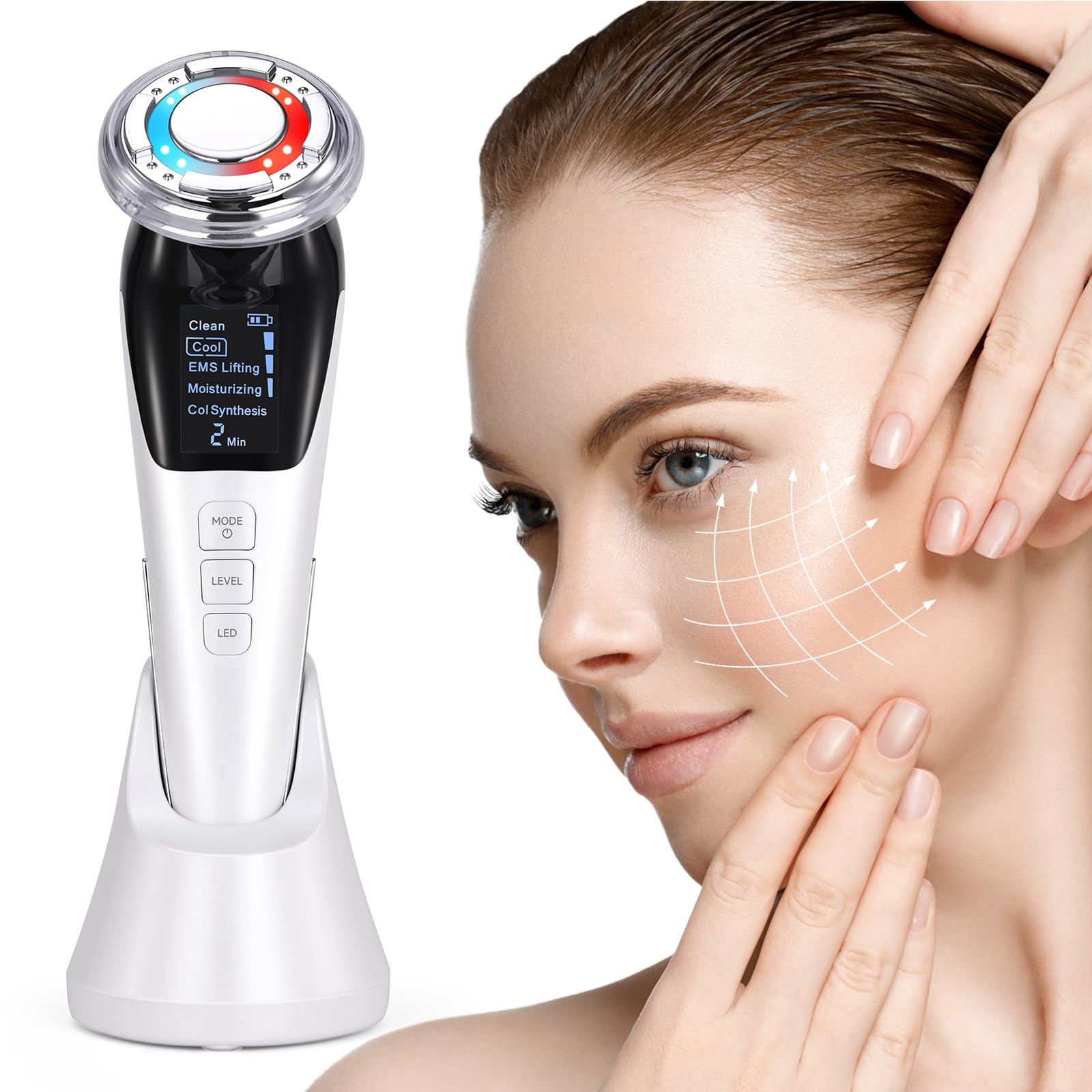 خرید از آمازون - ماساژور صورت ضد چروک، دستگاه آرایشی Yofuly 5 در 1 دستگاه اولتراسونیک صورت، ماساژور برقی صورت با ریز جریان EMS برای لیفت صورت، پاکسازی عمیق، ضد چروک، ضد پیری