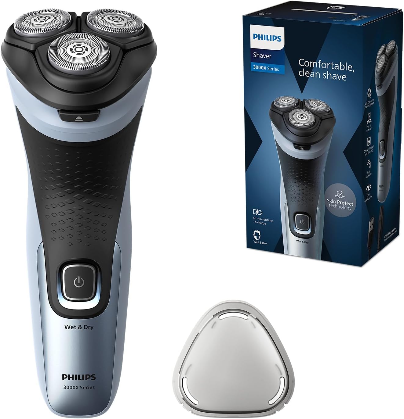ریش تراش فیلیپس Philips Shaver Series 3000X X3053/00 ریش تراش برقی و خشک برای مردان به رنگ آبی آسمانی، با فناوری SkinProtect، ریش ریش تاشو و دسته ارگونومیک