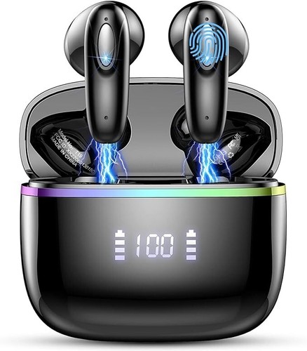 خرید از ایبی - هدفون داخل گوشی بلوتوث بی سیم 5.3 با 40 ساعت استریو Hi-Fi، 4 میکروفون ENC