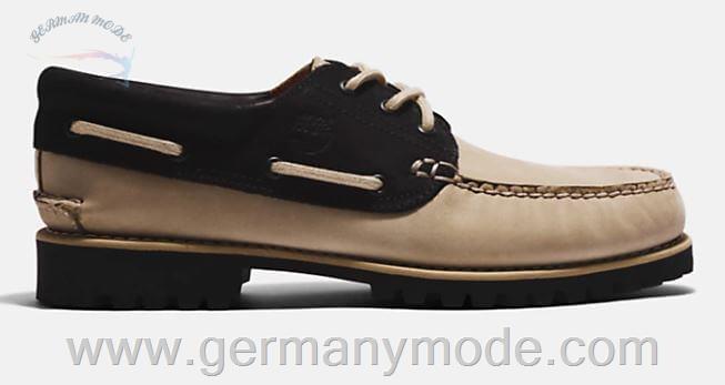 کفش دست دوز کلاسیک مردانه تیمبرلند آمریکا Timberland 3 EYE LUG HAND STITCHED BOAT SHOE FOR MEN IN BLACK BEIGE