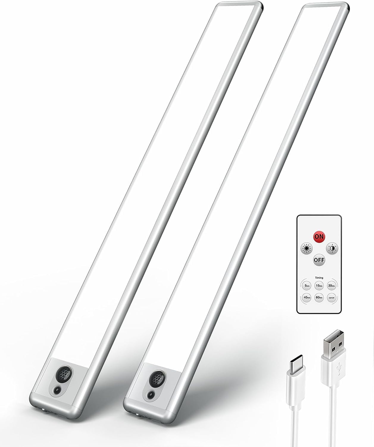 خرید از آمازون - چراغ کابینت LED EZVALO 40 سانتی متر با کنترل از راه دور 72 روشنایی زیر کابینت بی سیم، باتری 2200Mah کارکرده با باتری 5700K چراغ کابینت قابل شارژ برای آشپزخانه، نور سفید، (LITE402) نور سفید 40cm*2 قطعه
