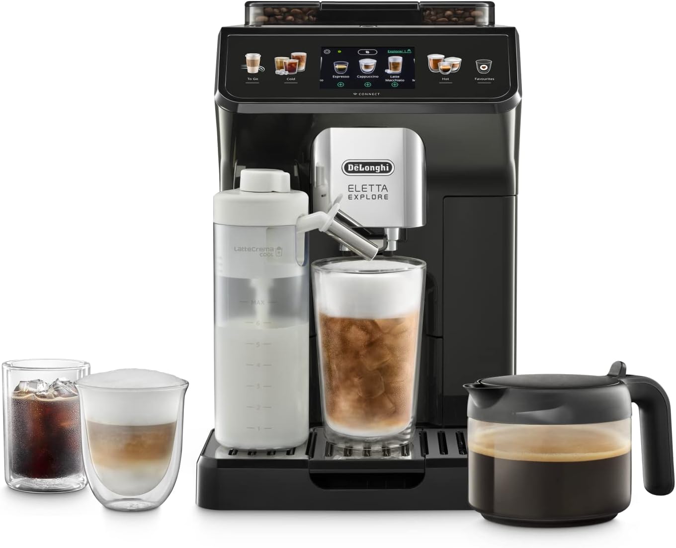 اسپرسو ساز تمام اتوماتیک دلونگی ایتالیا DeLonghi ECAM452.67.G با سیستم شیر صفحه نمایش رنگی لمسی 3.5 اینچی TFT، شامل قوری قهوه
