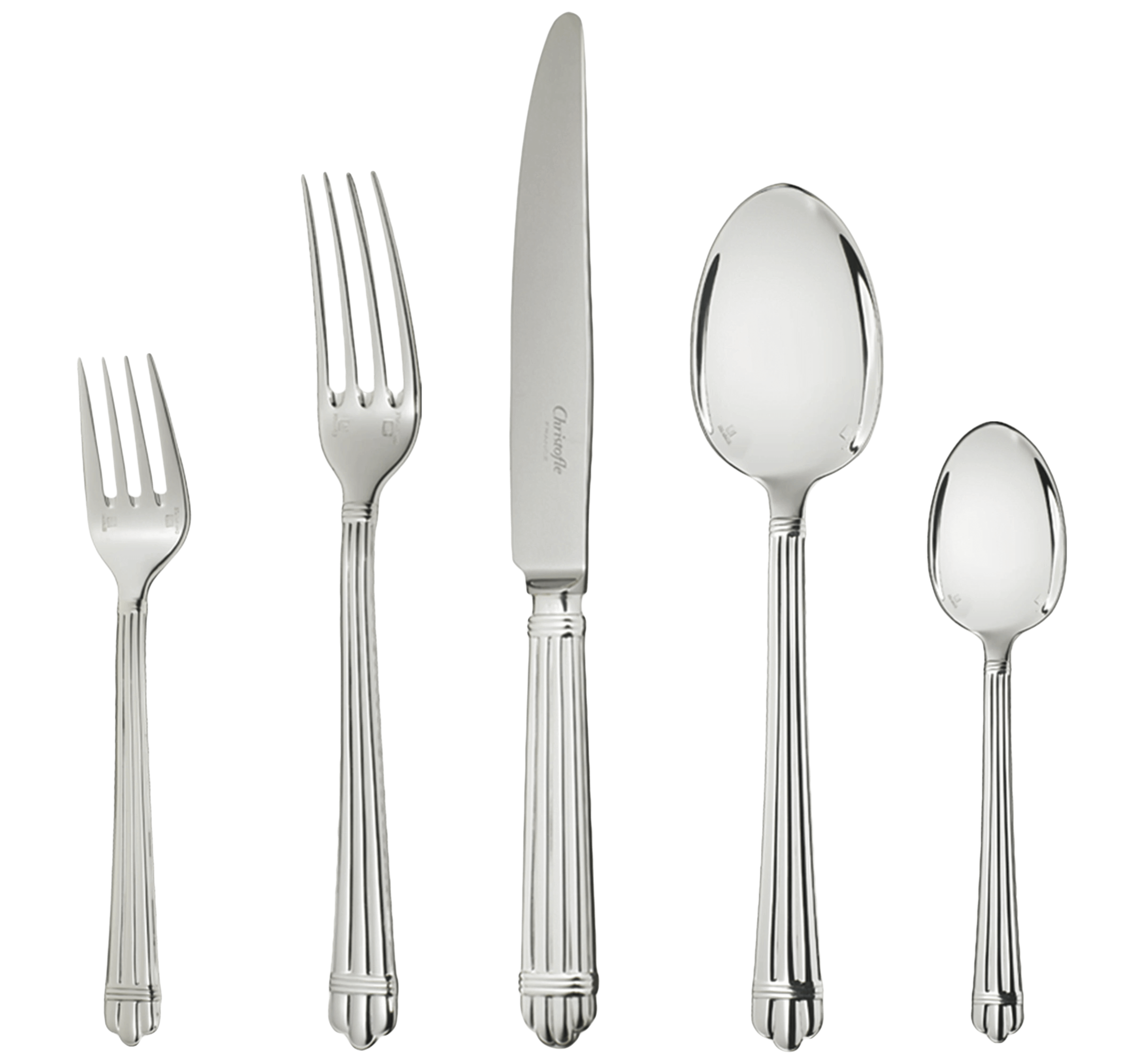 سرویس قاشق چنگال 5 پارچه با روکش نقره کریستوفل فرانسهCHRISTOFLE ARIA 5-Piece Sterling Silver Flatware Set