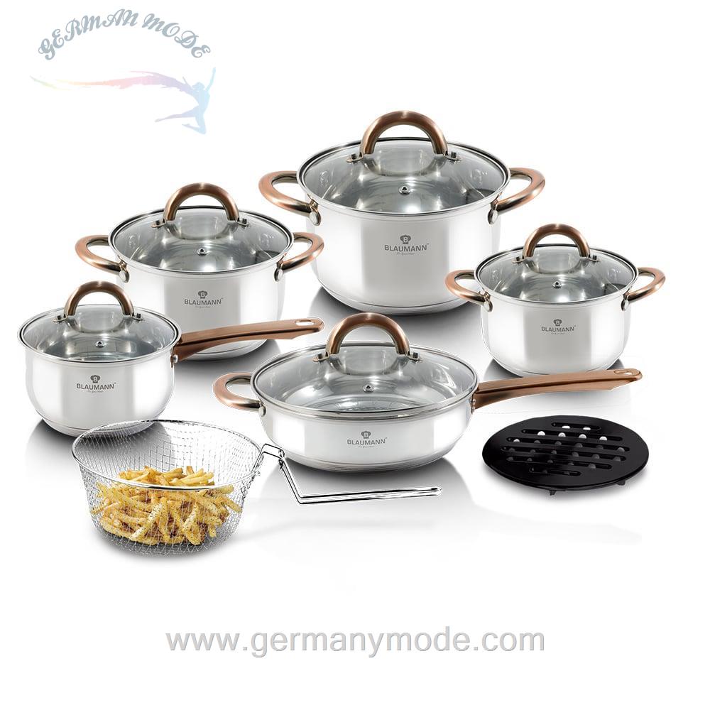 سرویس قابلمه ماهیتابه سبد سرخ کردنی 13 پارچه برلینگر هاوس مجارستان BerlingerHaus 13-PIECE COOKWARE SET BLAUMANN BL/3244 GOURMET LINE