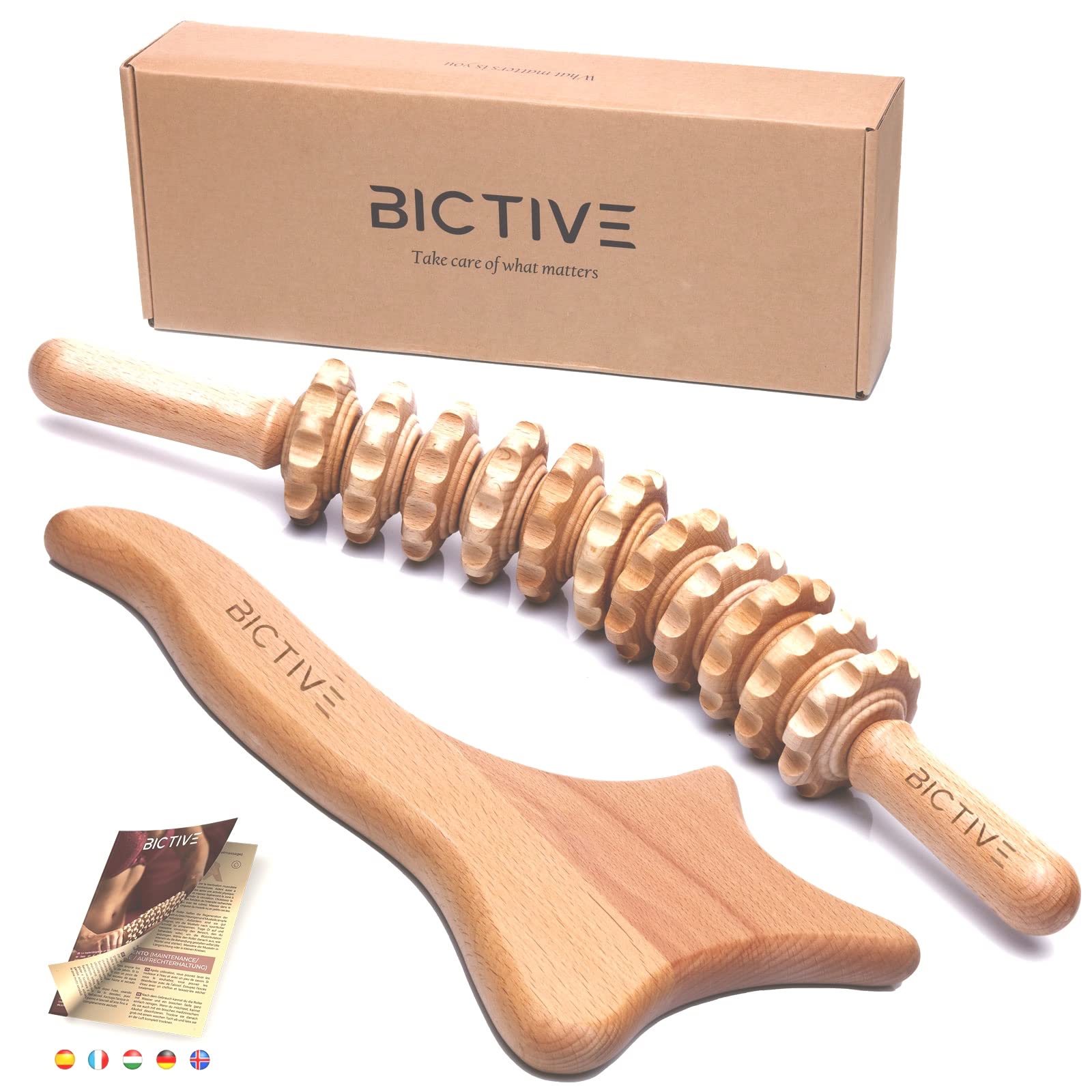 خرید از آمازون - ماساژور ضد سلولیت BICTIVE ست برای درمان غلتکی خمیده و دستگاه تخلیه لنفاوی. غلتک سلولیت، ماساژور سلولیت، چوب ماساژ، غلتک ماساژ سلولیت