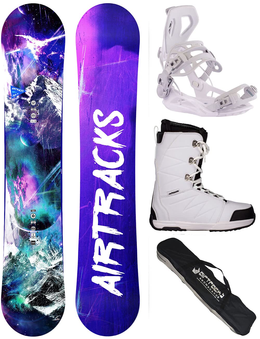 Airtracks Damen Snowboard-Set High M Carbon Rocker + Bindung Master W Fastec + Boots + Sb Bag 140 145 150 155 cm Snowboard 140 cm Boots Star W 37