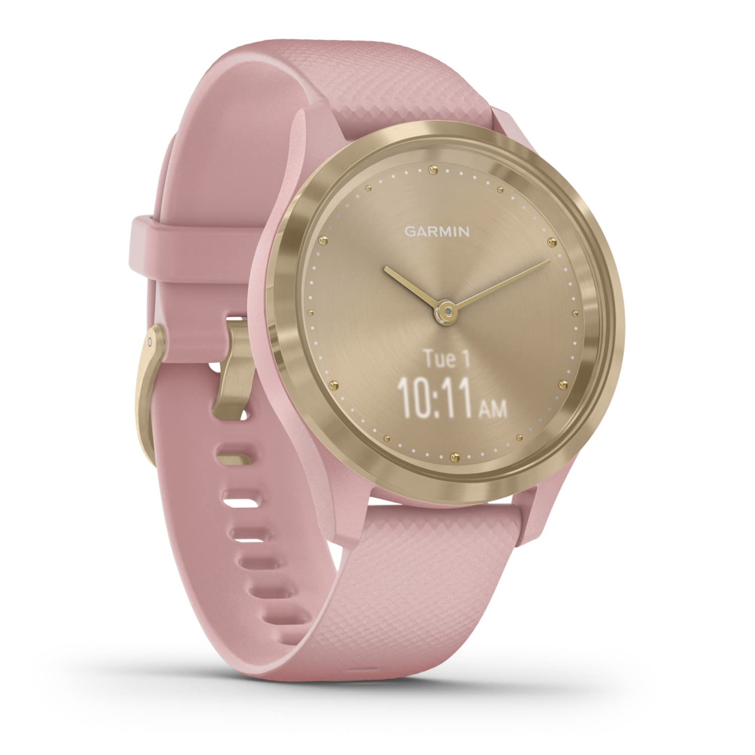 خرید از آمازون - Garmin vívomove 3S – schlanke, stilvolle Hybrid-Smartwatch mit analogen Zeigern Weißgold / Rosa vivomove 3S Sport Champagne-Rose. Silicone Single