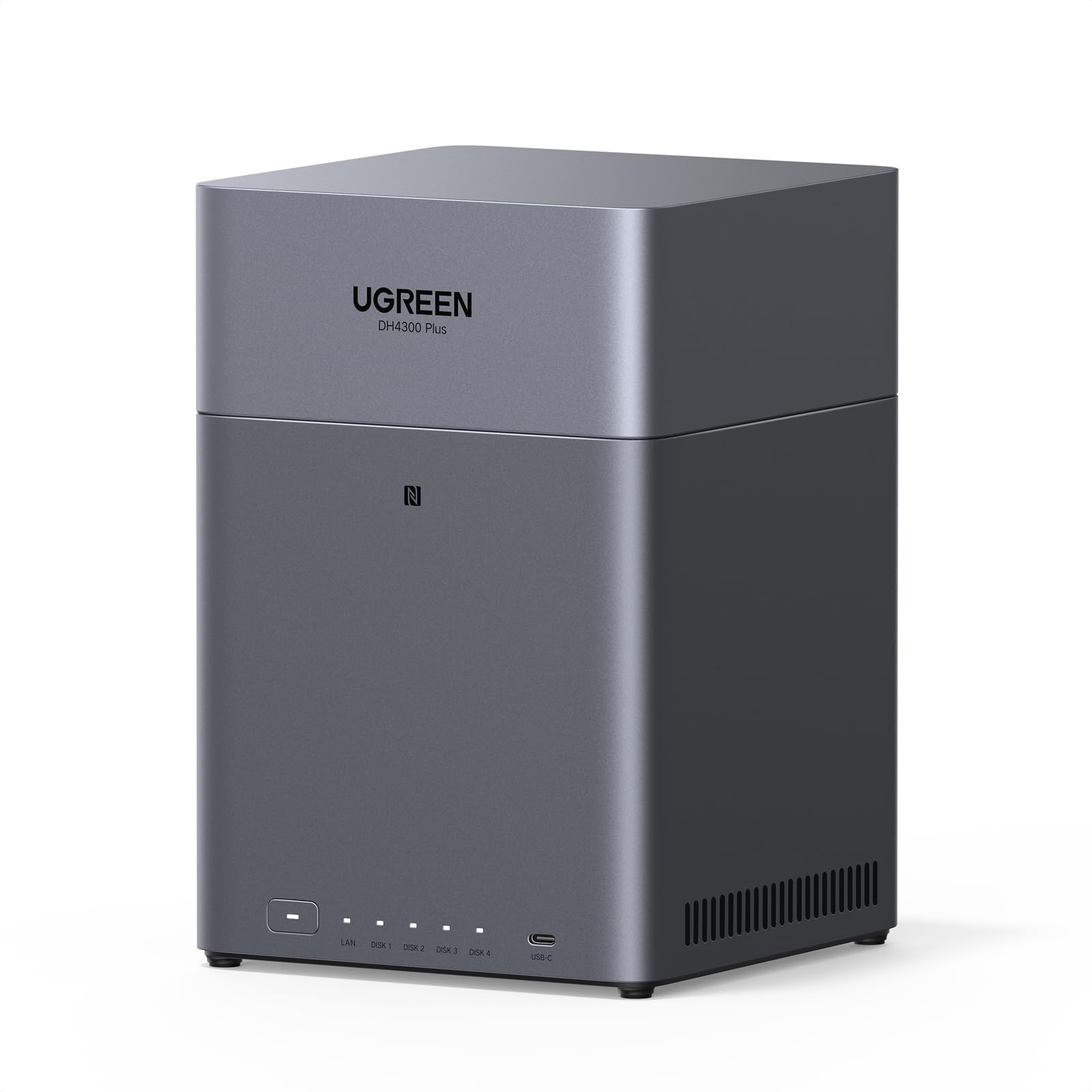 UGREEN NASync DH4300 Plus 4-Bay Desktop NAS، پورت LAN 2.5 GbE، رم 8 گیگابایتی LPDDR4X، اتصال تک لمسی NFC، آلبوم خانوادگی و کودک با هوش مصنوعی، فضای ابری شخصی برای خانه/محل کار (بدون دیسک)