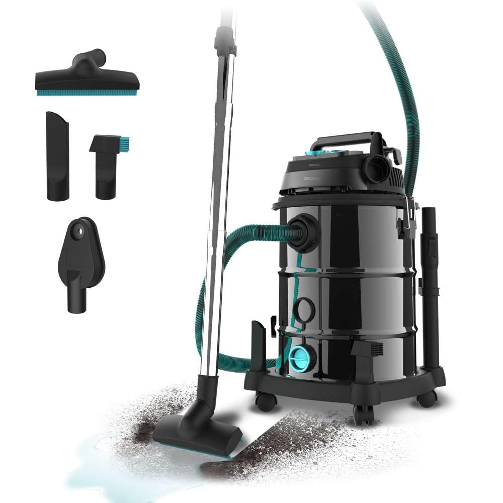 جارو برقی صنعتی خشک و مرطوب سکوتک اسپانیا Cecotec برای جامدات و مایعات 30 لیتری Conga Rockstar Wet  Dry Steel Pro Tool شامل سوکت برای ابزار، کیت لوازم جانبی
