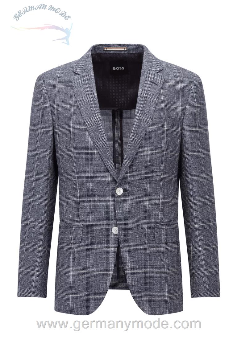 کت تک مردانه هوگو باس آلمان BOSS KARIERTES SLIM-FIT SAKKO AUS WOLL-MIX MIT LEINEN