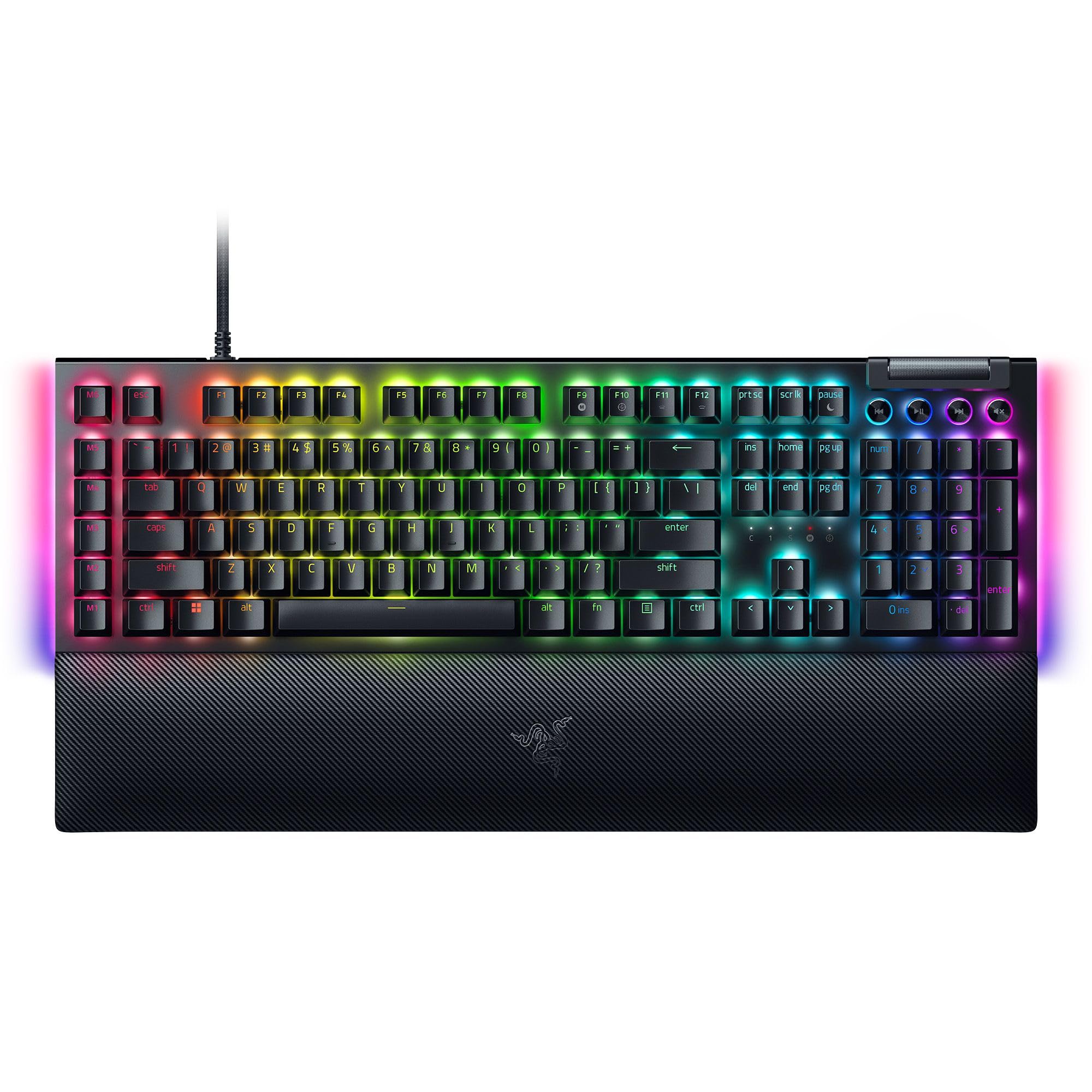 خرید از آمازون - Razer BlackWidow V4 - کیبورد مکانیکی بازی با Razer Chroma RGB (سوئیچ های مکانیکی Razer Green، 6 کلید ماکرو اختصاصی، کلیدهای Doubleshot ABS) طرح بندی QWERTZ DE | طرح سیاه BlackWidow V4 QWERTZ DE سوئیچ کلیک سبز